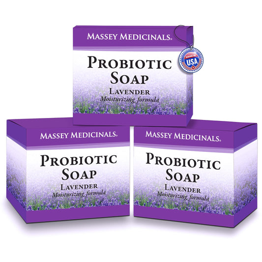 Candida Freedom Massey's Natural Probiotic Soap Bar - Lavender Scented - For Men and Women of All Ages - Refreshing Body Essential with 100% Natural Ingredients - 4oz Bar (Pack of 3)