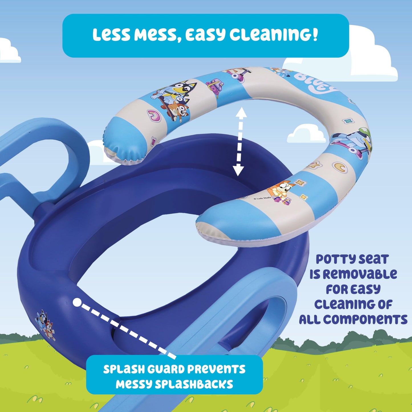 Bluey Step & Sit Potty Trainer; Secure Ladder for Kid-Safe Climbs to Potty; Fun Bluey Images on Cushioned Potty Seat; Adjustable Ladder Height; Removable Seat for Cleaning; Folds for Storage