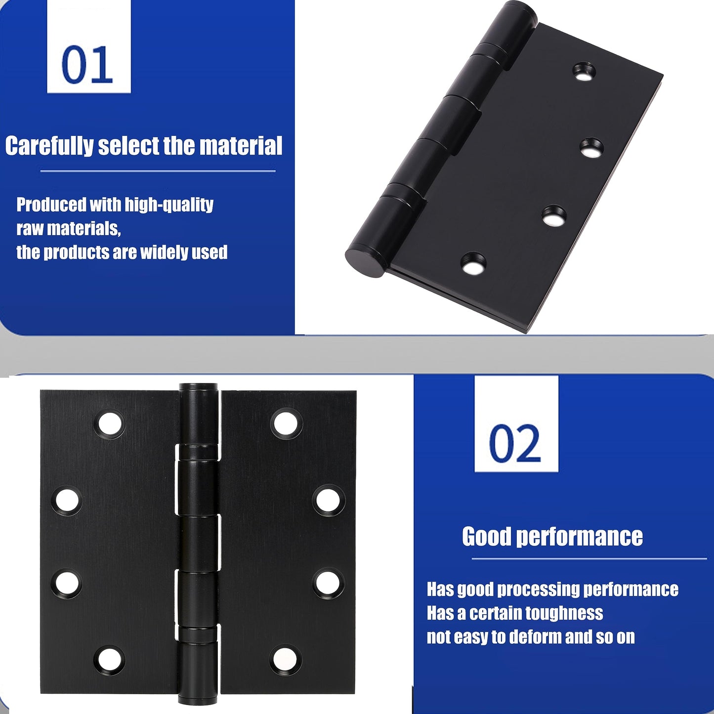 6-Pack 4.5 X 4.5 inch Black Heavy Duty Commercial Door Hinges Thickened, Silent Plain Steel Ball Bearing Door Hinges, Thickness 3 mm Stainless Steel Square Corners with 48 Screws
