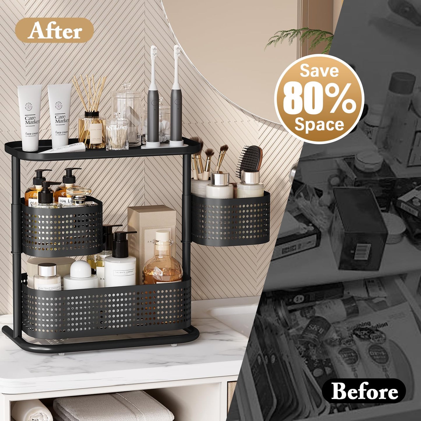 KINGRACK Bathroom Counter Organizer, 3 Tier Rotating Vanity Bedroom Storage cabinet, Cosmetic Holder Standing Shelf, Bathroom Tray for Countertop Storage, Kitchen Spice Rack, Black