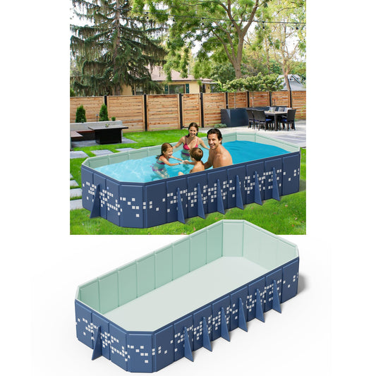 102" Large Non-Inflatable Swimming Pool for Family,Foldable Pools with 14 Triangle Bracket,Hard Plastic Shell Adult Collapsible Pool,Portable Folding Kids Pools for Backyard102*65 * 20in (Blue Star)