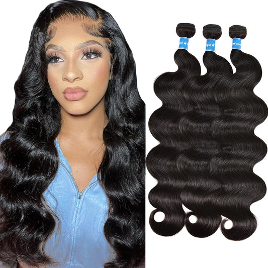 Camebinly Body Wave Bundles Human Hair Brazilian Hair 3 Bundles Human Hair for Black Women 22 24 26 Inch 10A Grade 100% Unprocessed Body Wave Human Hair Bundles Hair Extensions Natural Color