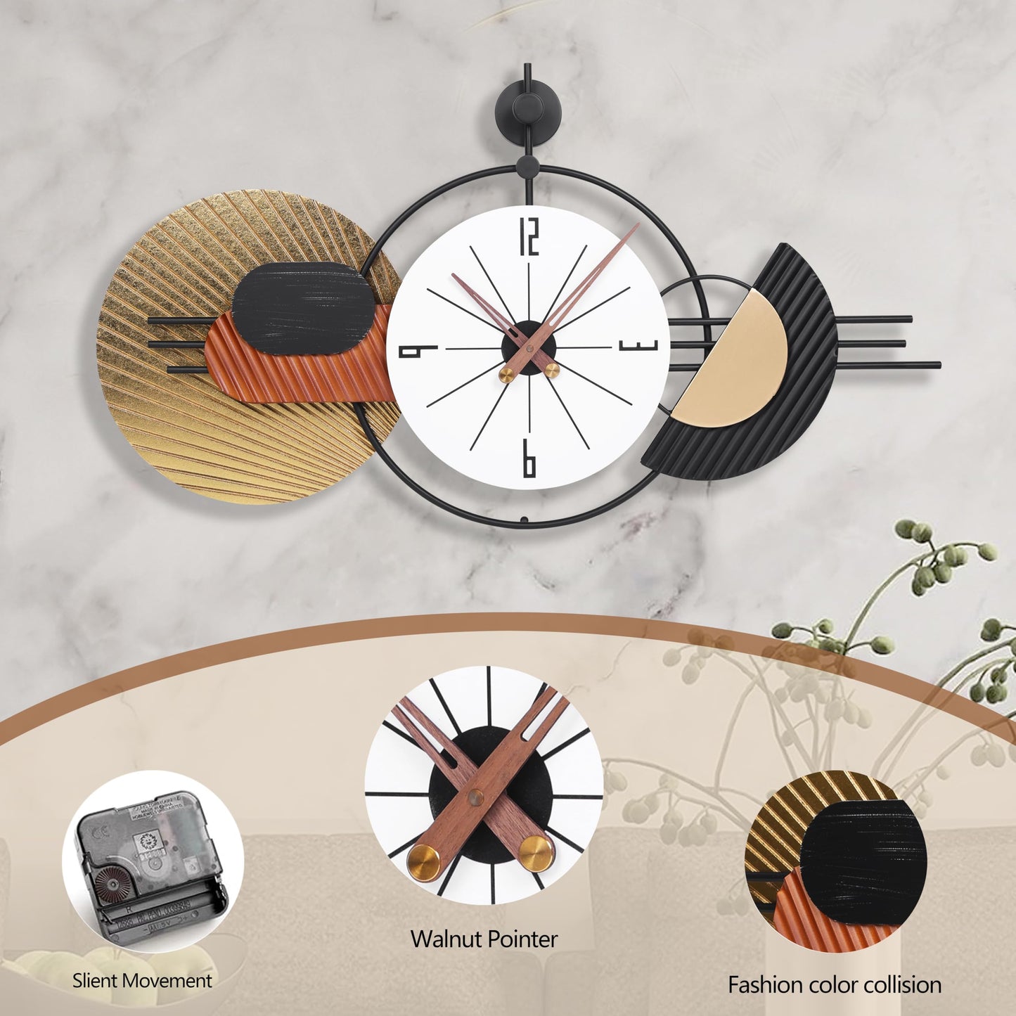 AXAORIRA 34x19 Inch Modern Large Wall Clock, Battery Operated Silent Non-Ticking Decorative Clocks for Home, Living Room, Kitchen, Bedroom, Office - Ideal Gift for Home Decor Lovers