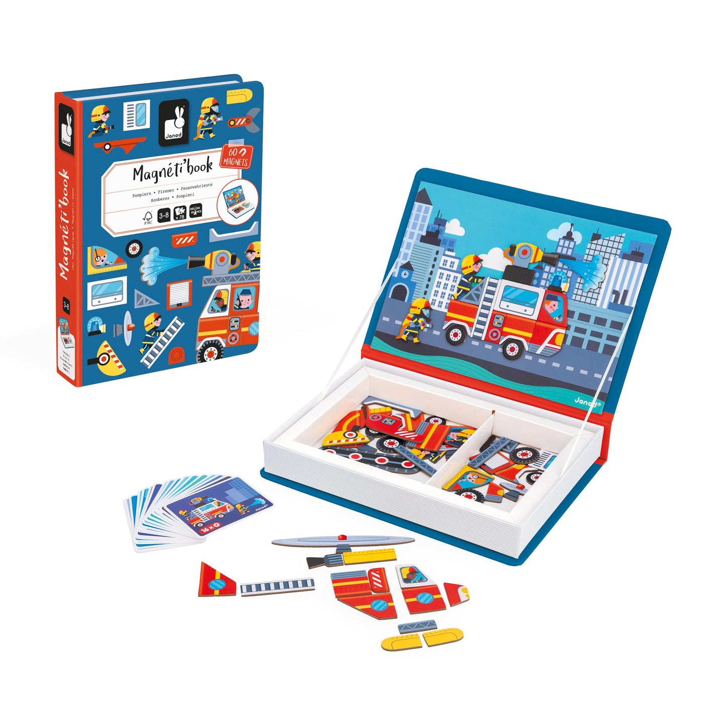 Janod - Magneti’Book Firefighters - Educational Magnetic Games - Toy for Kids Toddler Children - Imagination and Creativity Game - Fine Motor Skills Toy - 3 to 8 Years - J02583