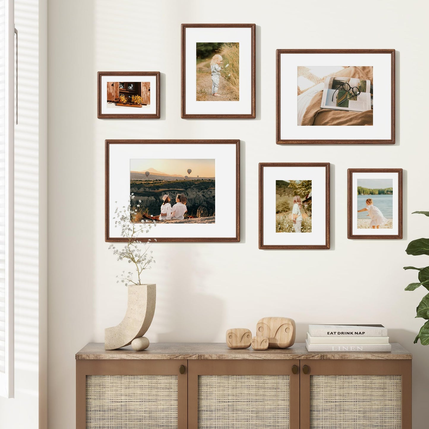 16X20 Picture Frame, Natural Solid Walnut Wood Photo Frame with High Tempered Glass, Handcrafted Rounded Corner 16 by 20 Wooden Frame Matted to 11x14 for Horizontal or Vertical Wall Mounting
