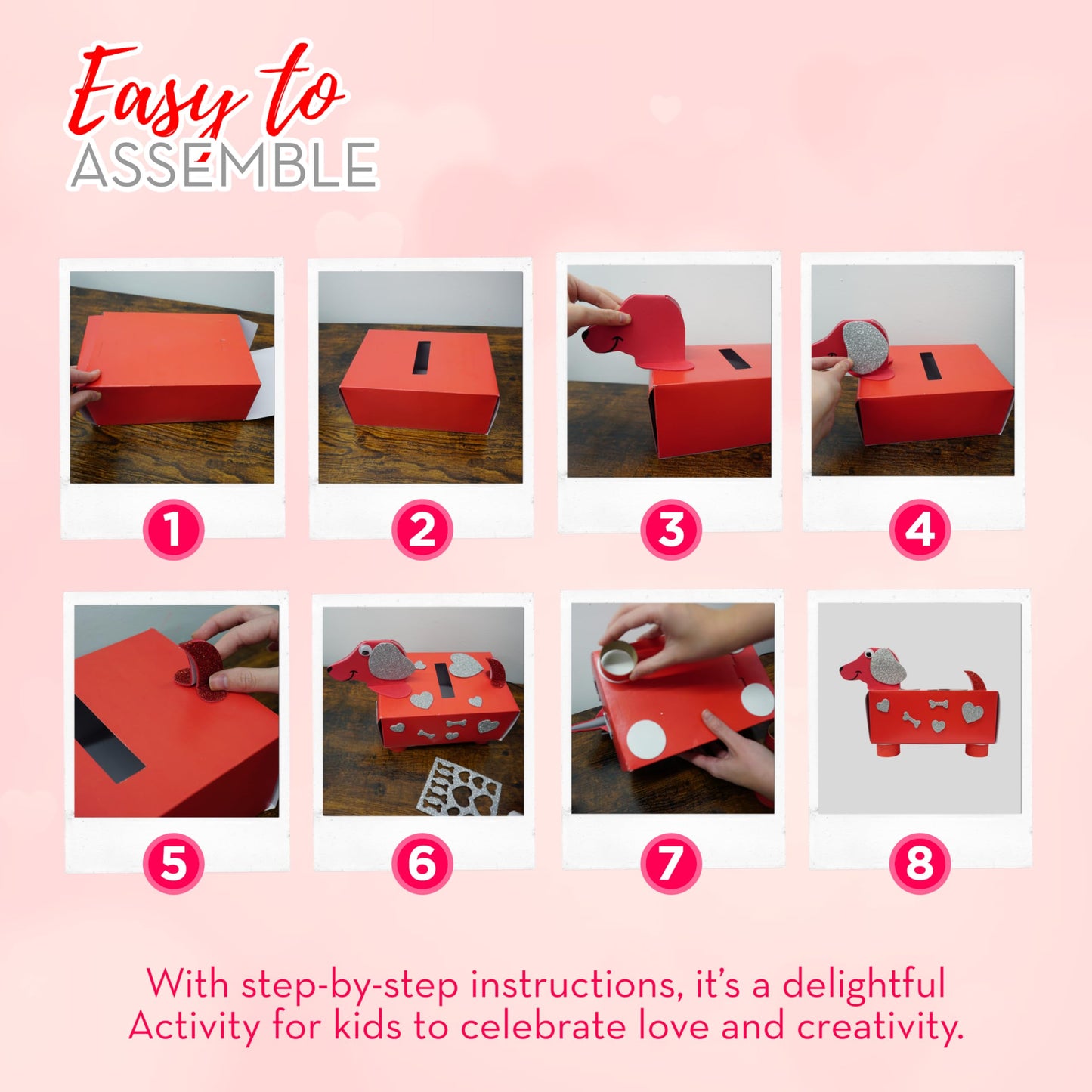 4E's Novelty 2 Pack DIY Valentines Mailbox Craft Valentine's Day Card Exchange Dog Puppy Box for Kids, Mail Box Crafts for Kids Girls Boys - DIY Valentines Card Box