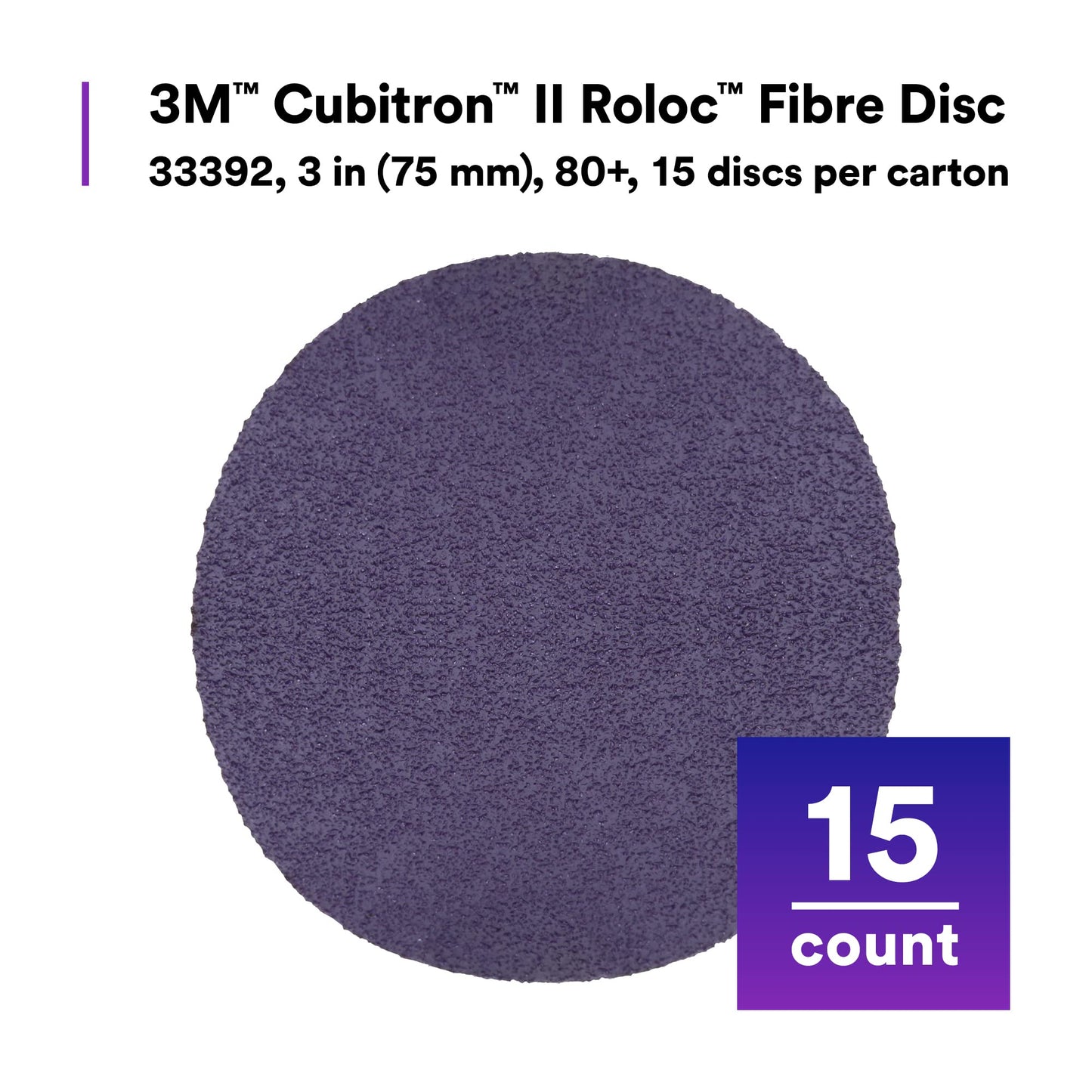 3M Cubitron II Roloc Fibre Disc, 786C, 33391, 3 in, 60+ Grit, 15 Pack, High Performance, Fast Cutting, Long Lasting