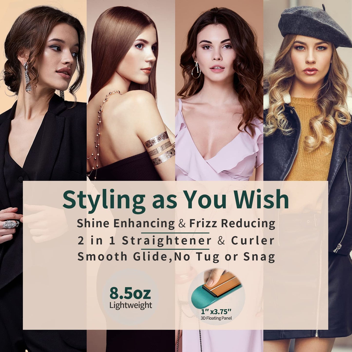 IBROO Infrared Flat Iron Hair Straightener Ceramic Tourmaline Ionic, Keratin Infused, Professional 1 inch Curling Iron Combo, Non Damaging Straight Iron for Women, Dual Voltage Straightening Iron 220v