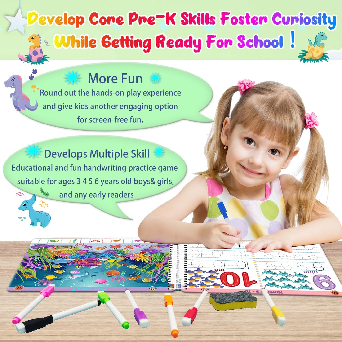 ALIANFLY - Educational Workbook for Preschool Learning Activities - Prek Montessori Activity Tracker Toys for Toddlers, Busy Book for Children, School Supplies