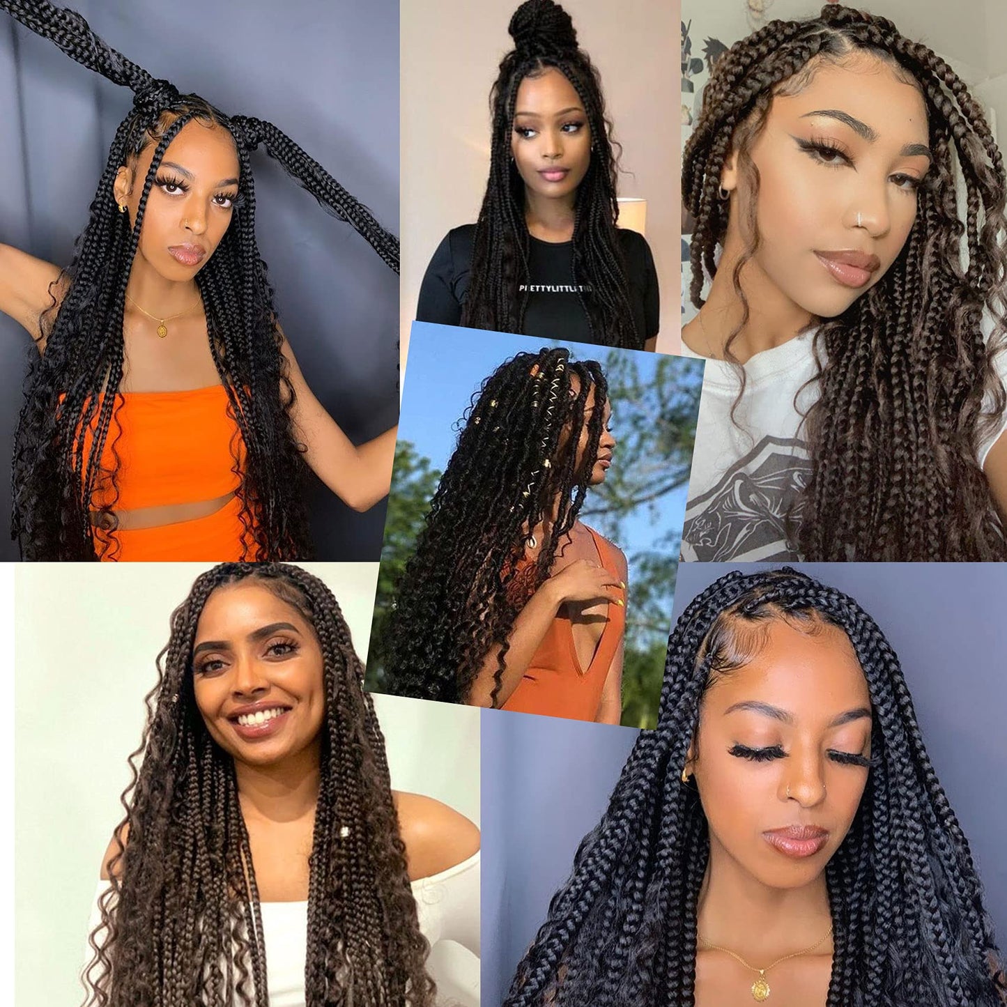 Ayana Goddess Box Braids Crochet Hair 18 Inch 3X Bohomian Crochet Braids Box Braids Crochet Box Braids Curly Ends Synthetic Crochet Braids Hair Extensions For Women (18 Inch-7Pack, 1B)