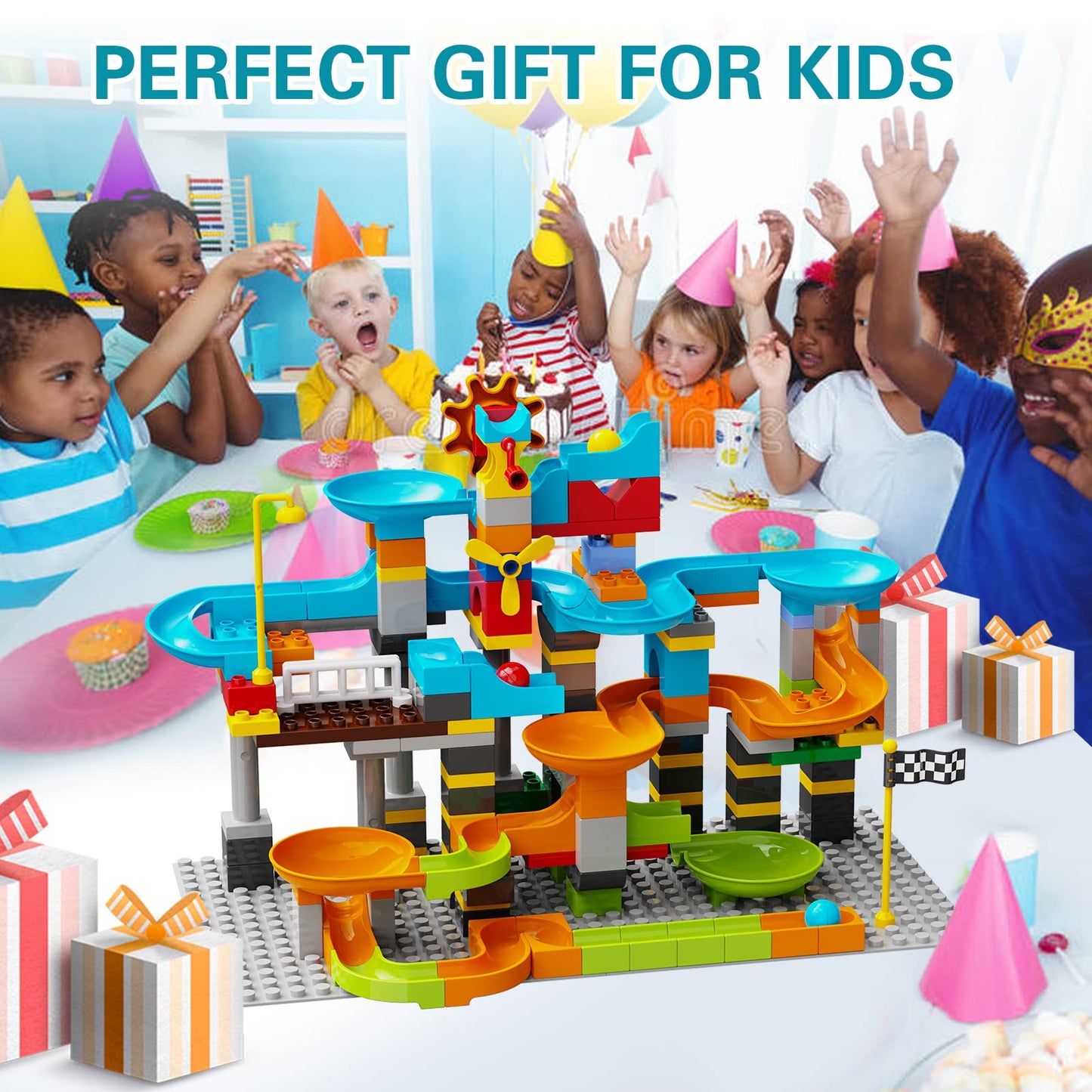 JIXIn 3in1 Marble Runs for Kids 4-8/Building Blocks Compatible with LEGO DUPLOS for Age 2-5/Marble Run for Kids Ages 3-5 STEM Toy Set with 164 Pcs Classic Big Block/Gift Toys for Kids Age 3 4 5 6 7 8+