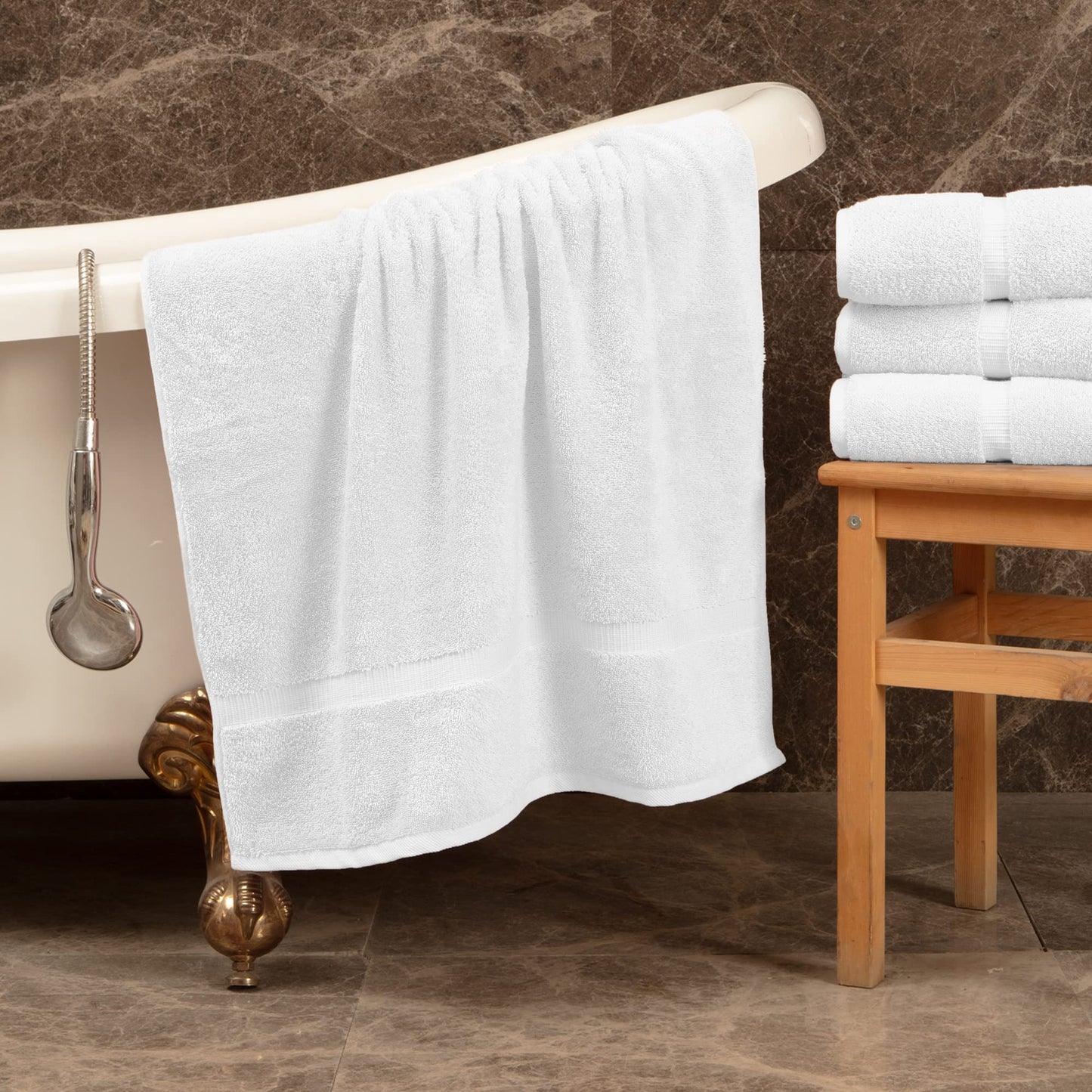 Towel Bazaar 4-Piece Extra Large Bath Towel Set, 100% Premium Cotton Turkish Towels, 30x60 Luxury Towel Super Soft and Absorbent, Perfect Use for Bathroom, Shower Towels - White