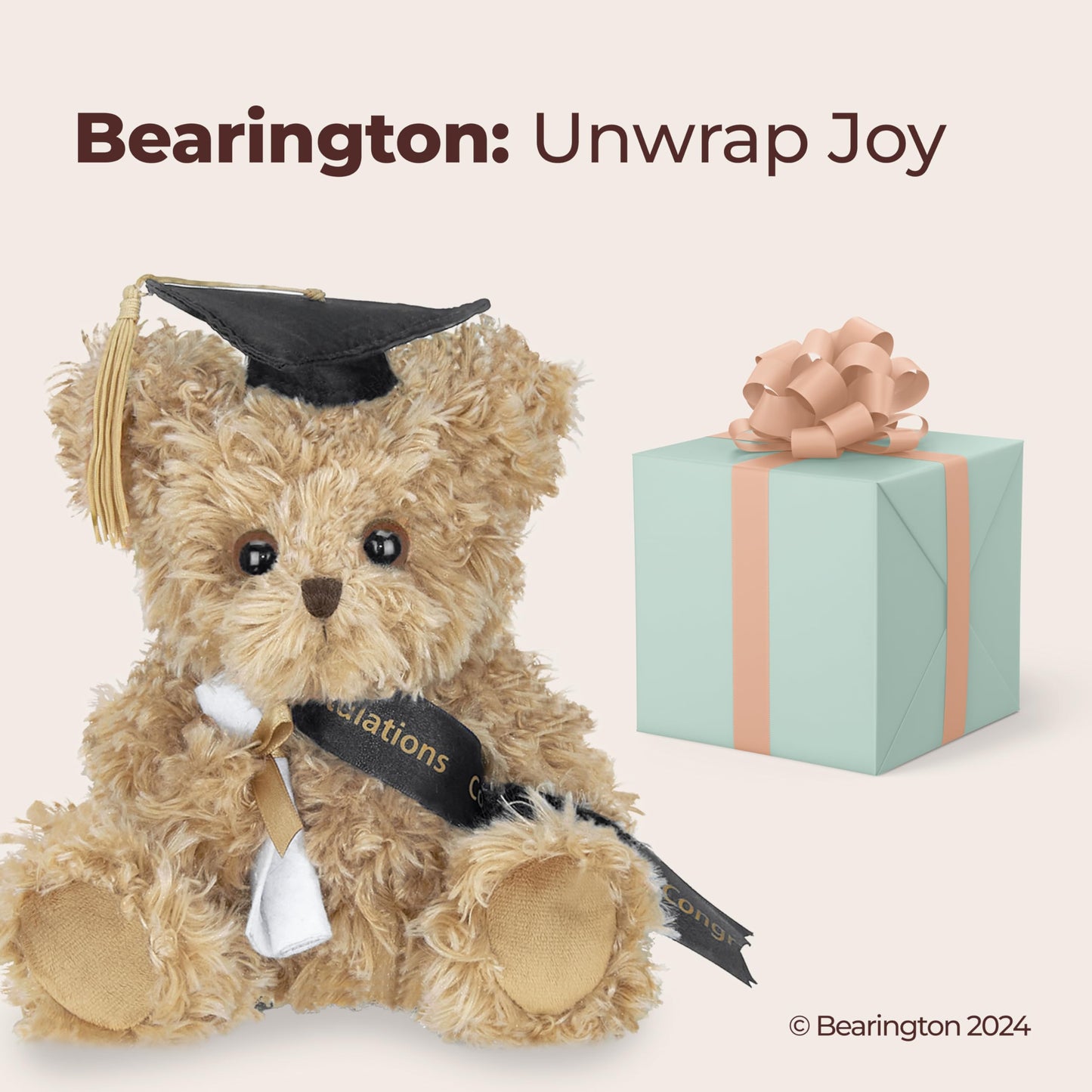 Bearington Collection Ken Grats Graduation Plush Teddy Bear Stuffed Animal, Black Cap, 7 Inch