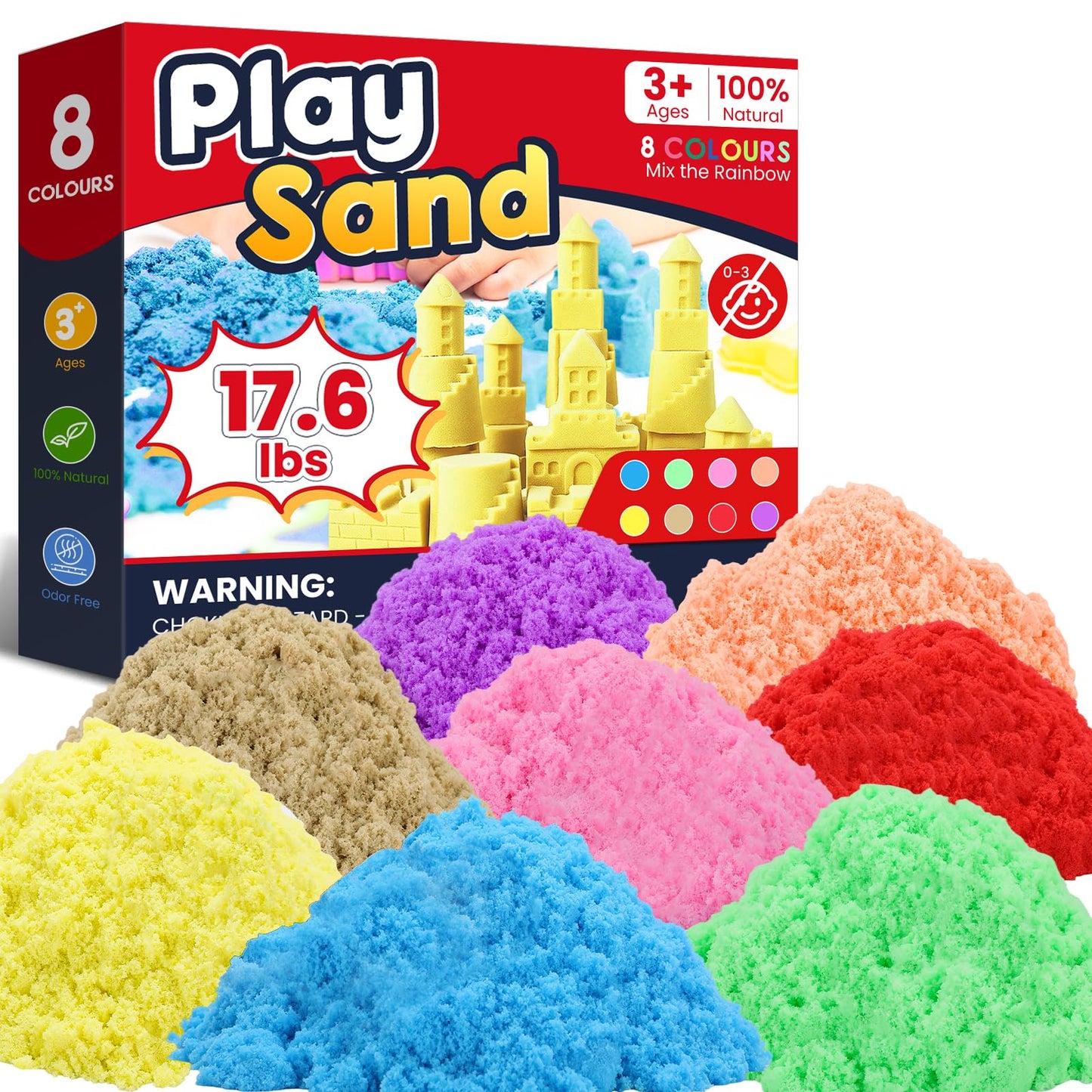 FURWEY 17.6lbs Play Sand,Mixed Packaging of 8-Color Sensory Sand,Suitable for Children To Shaping, Squeezing and Molding