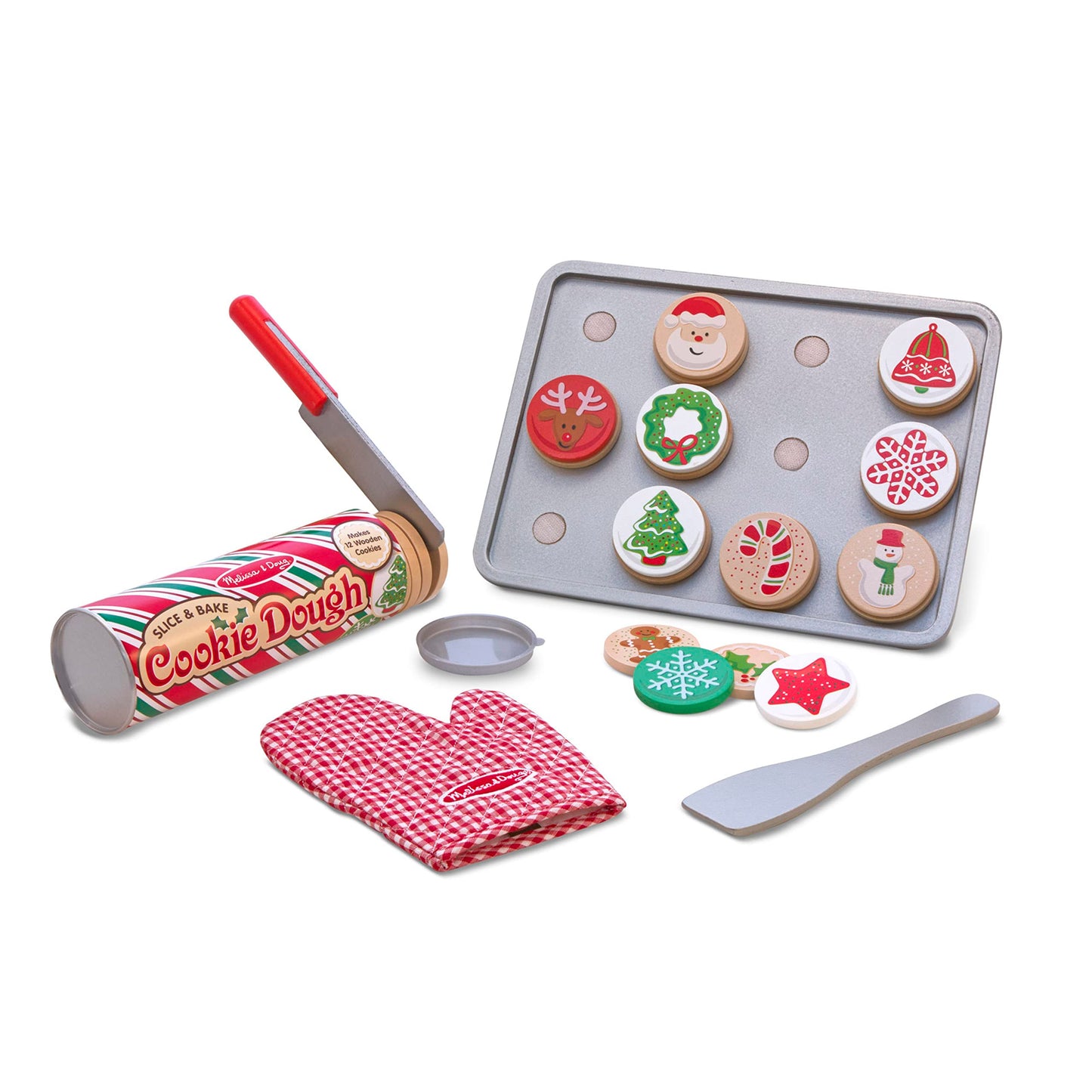 Melissa & Doug Slice and Bake Wooden Christmas Cookie Play Food Set Pretend Holiday Santa Cookies for Kids 3+