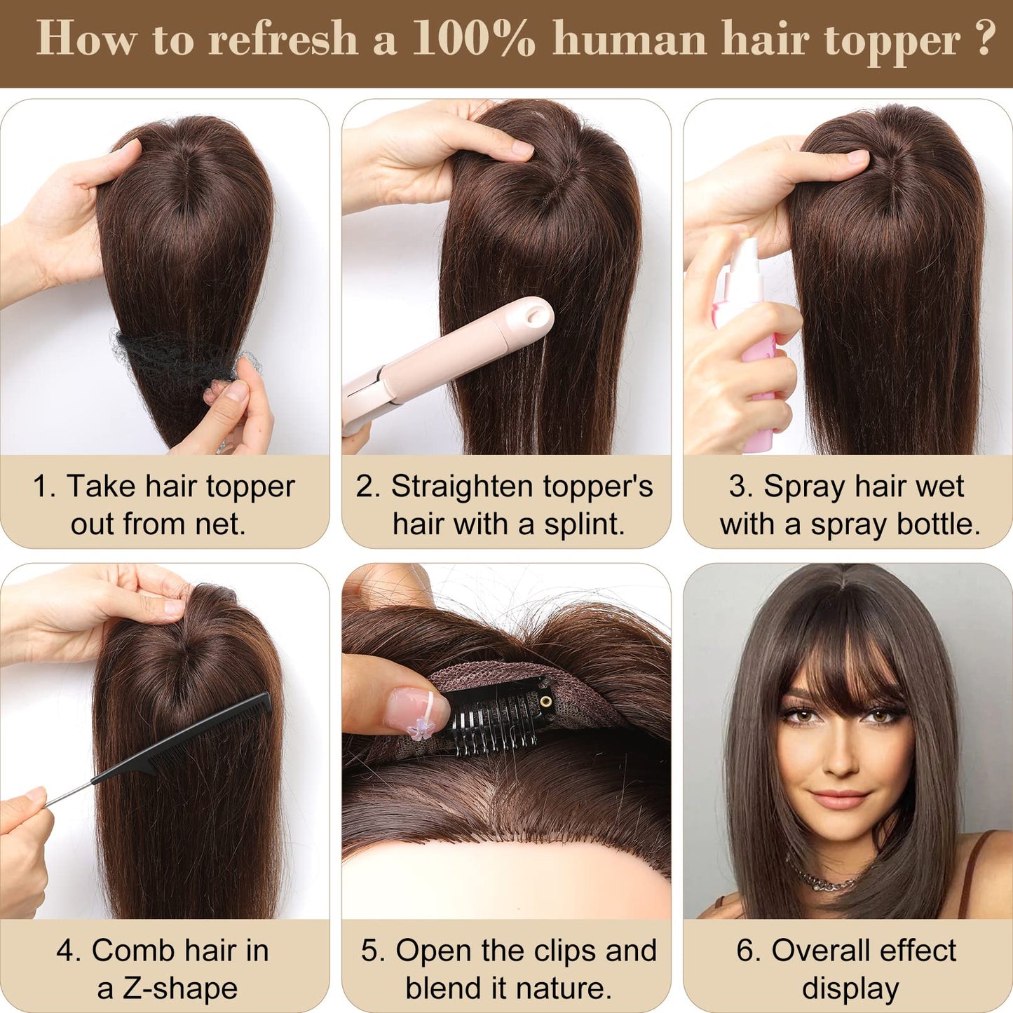 REECHO Hair Toppers for Women Real Human Hair, 10 inch Hair Toppers with Bangs, Hair Topper for Women with Thinning Hair, Grey