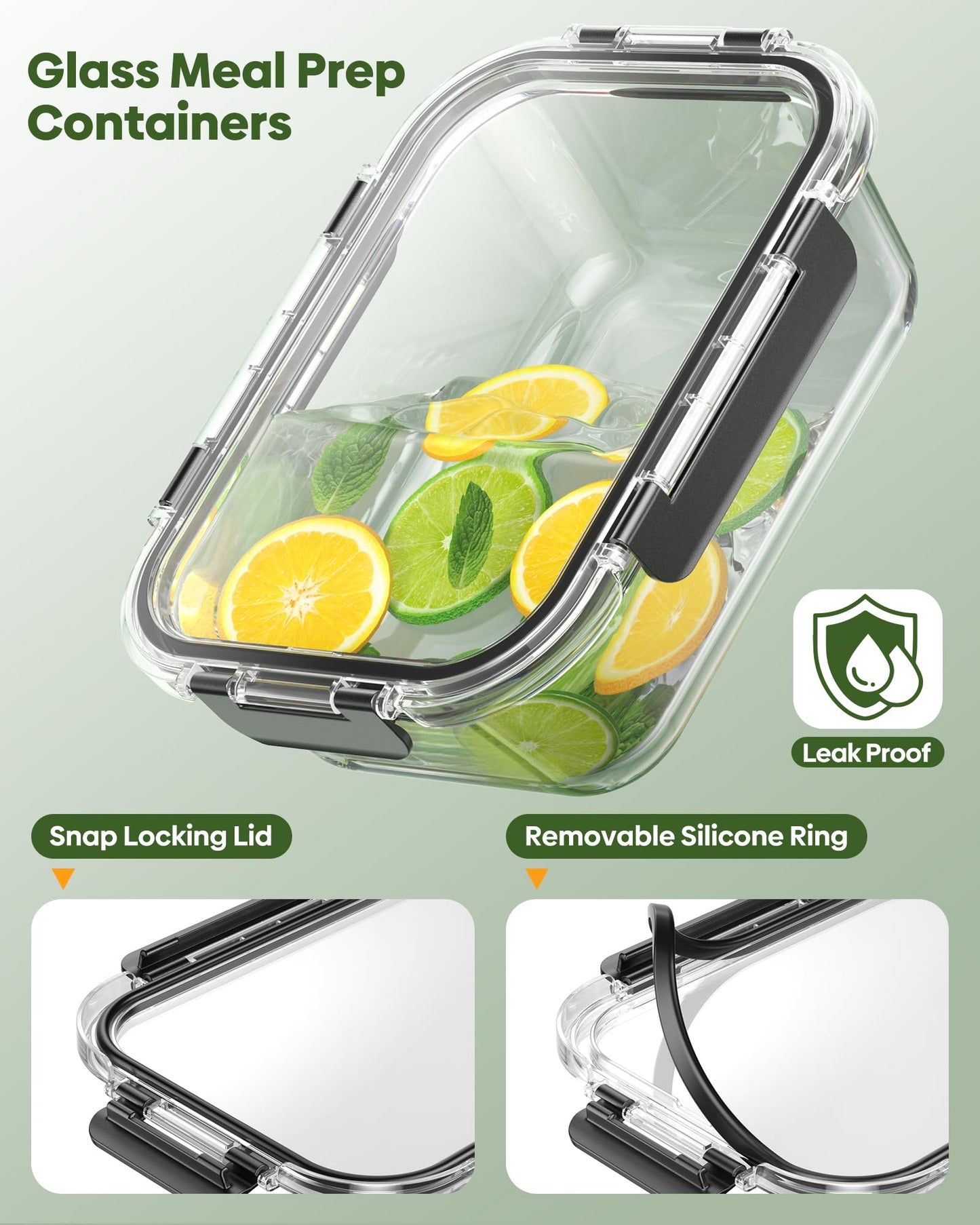 KEMETHY 40 PCS Glass Food Storage Containers with Lids(20 Container & 20 Lid), Borosilicate Glass Meal Prep Containers for Kitchen Storage and Organization, BPA-Free, Leak Proof, Reusable