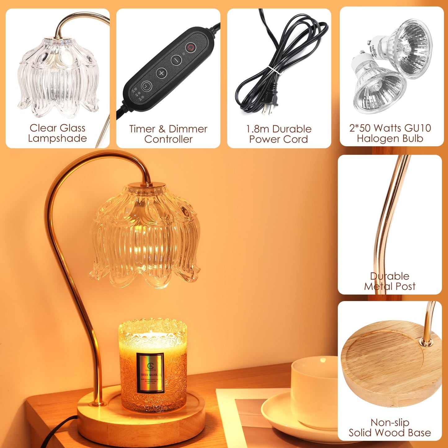 Merrtody Dimmable Flower Candle Warmer Lamp with Timer - Fits All Jar Scented Candles - Christmas & Mother's Day Gift for Women，Mom
