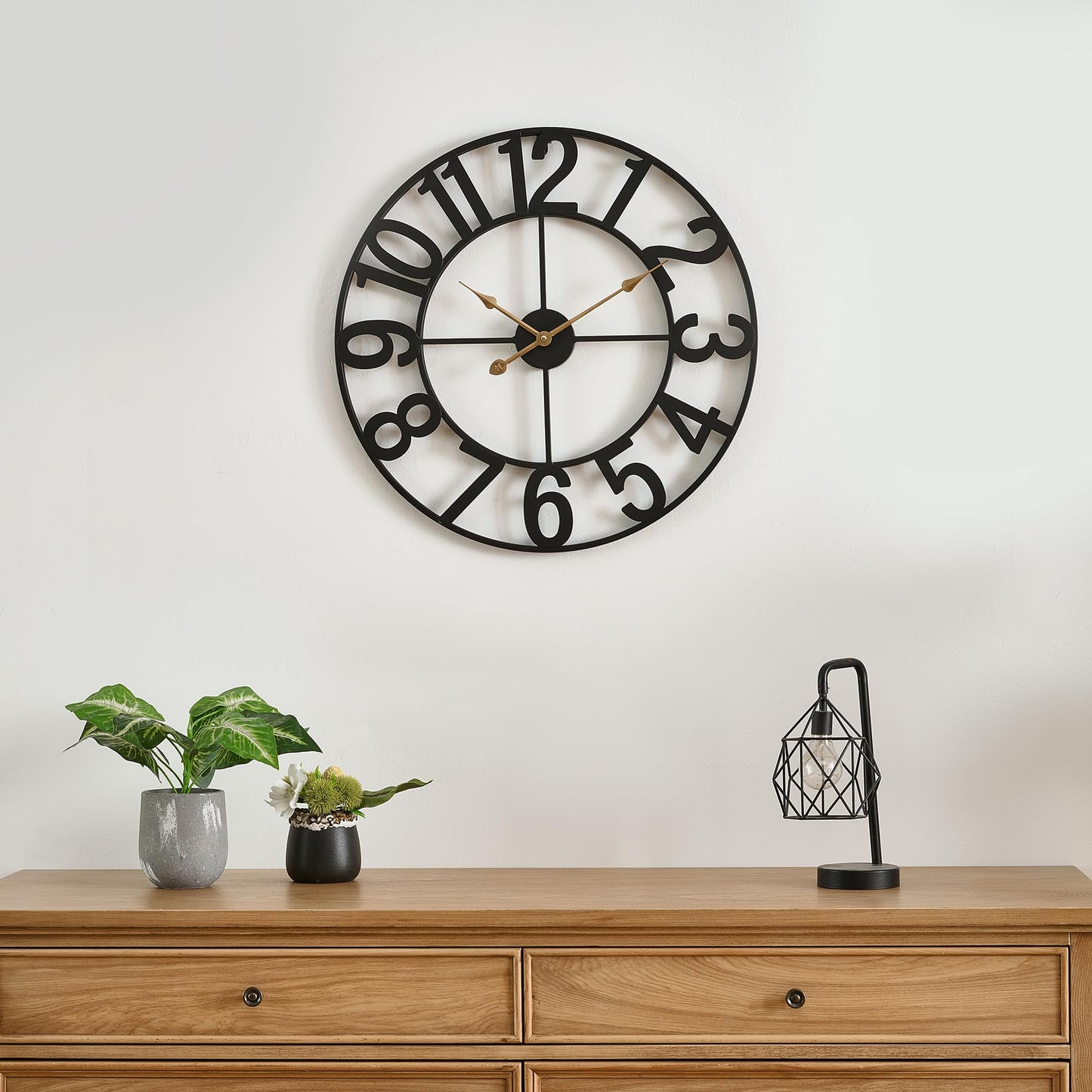 Alarmore Wall Clocks for Living Room Decor, Silent Wall Clock Battery Operated, Mid Century Rustic Farmhouse Black Metal Skeleton Large Clocks for Kitchen, Bedroom, Dining Room-18 in