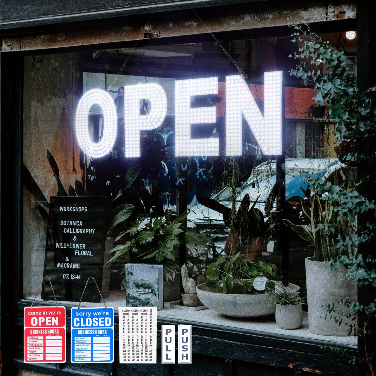 Thirdpolite Open Signs for Business, 30"x10" Dimmable Large LED Open Light Up Sign with Hanging Installation for Salon Gym Cafes Store Office Bar Hotel Pubs Cold white