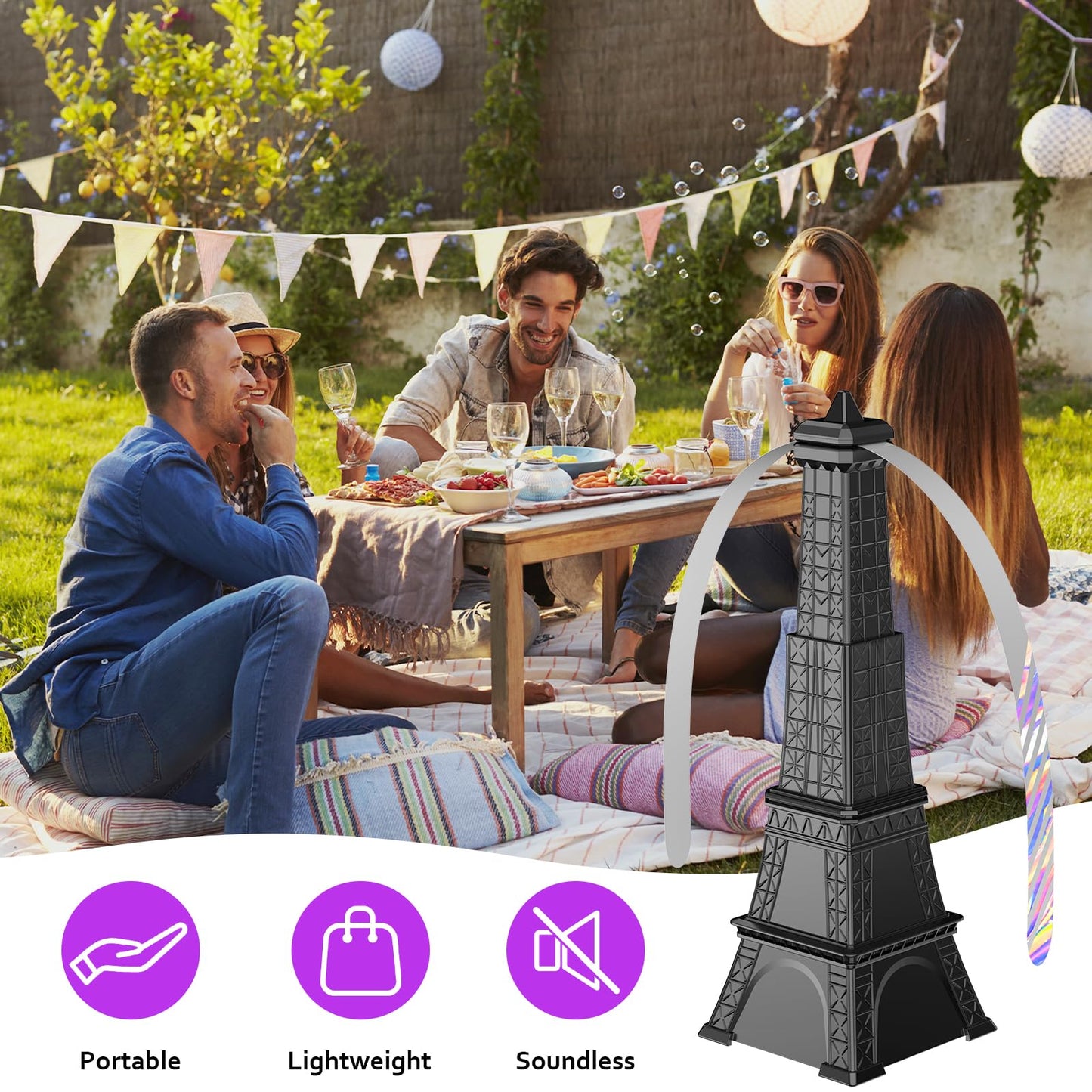STUHAND Fly Fans for Tables, Fly Repellent Fan Keep Flies Away, Battery Powered Bug Fans with Holographic Blades for Picnic, BBQ, Restaurant, Party and Kitchen, Indoor and Outdoor 4 Pack
