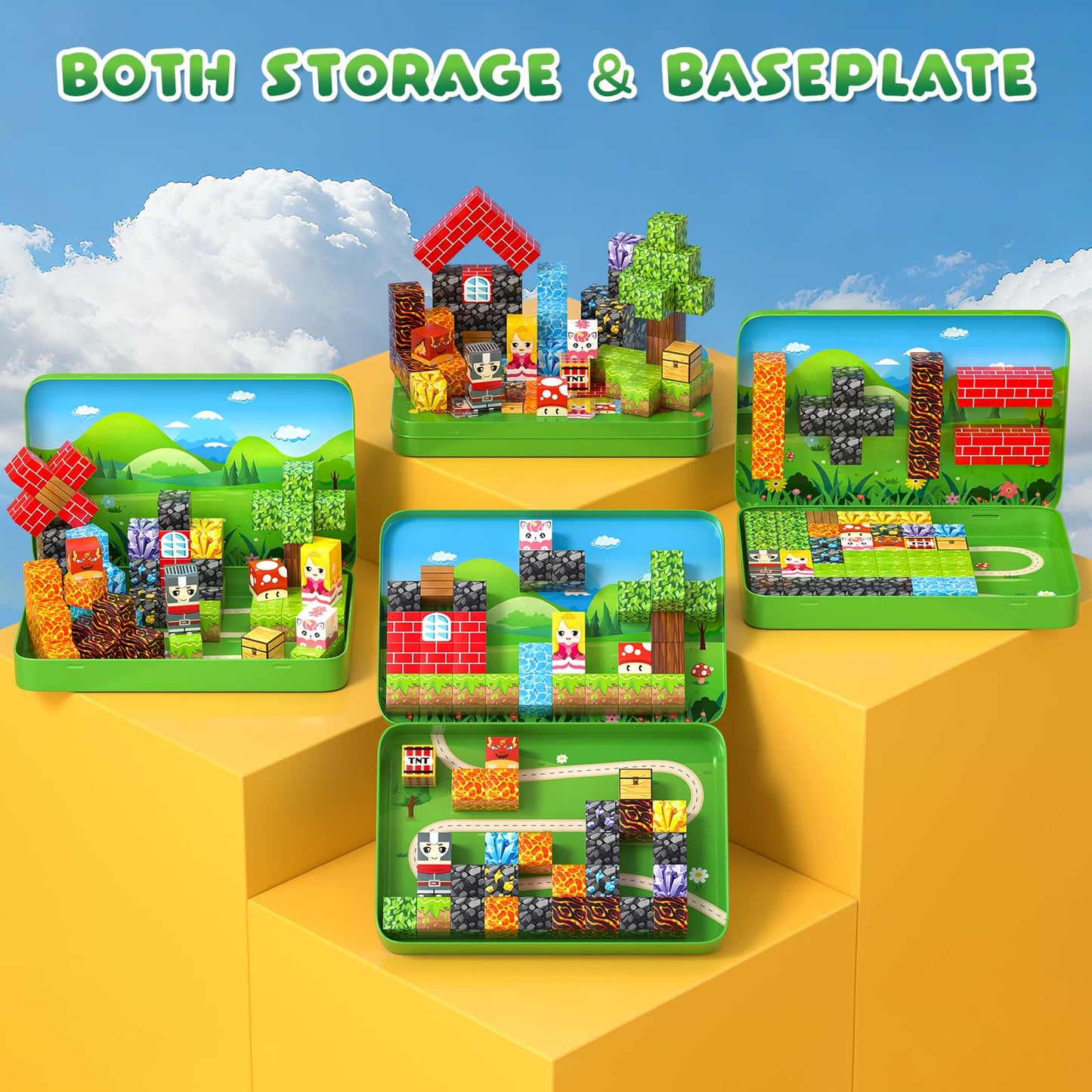 Axirata 60PCS Mini Magnetic Blocks Travel Toy for Kids, Mini Magnetic Tiles Building Cubes with Portable Iron Box, STEM Learning Sensory Toy for Toddler Boys Girls Age 3-5 4-8 8-12+