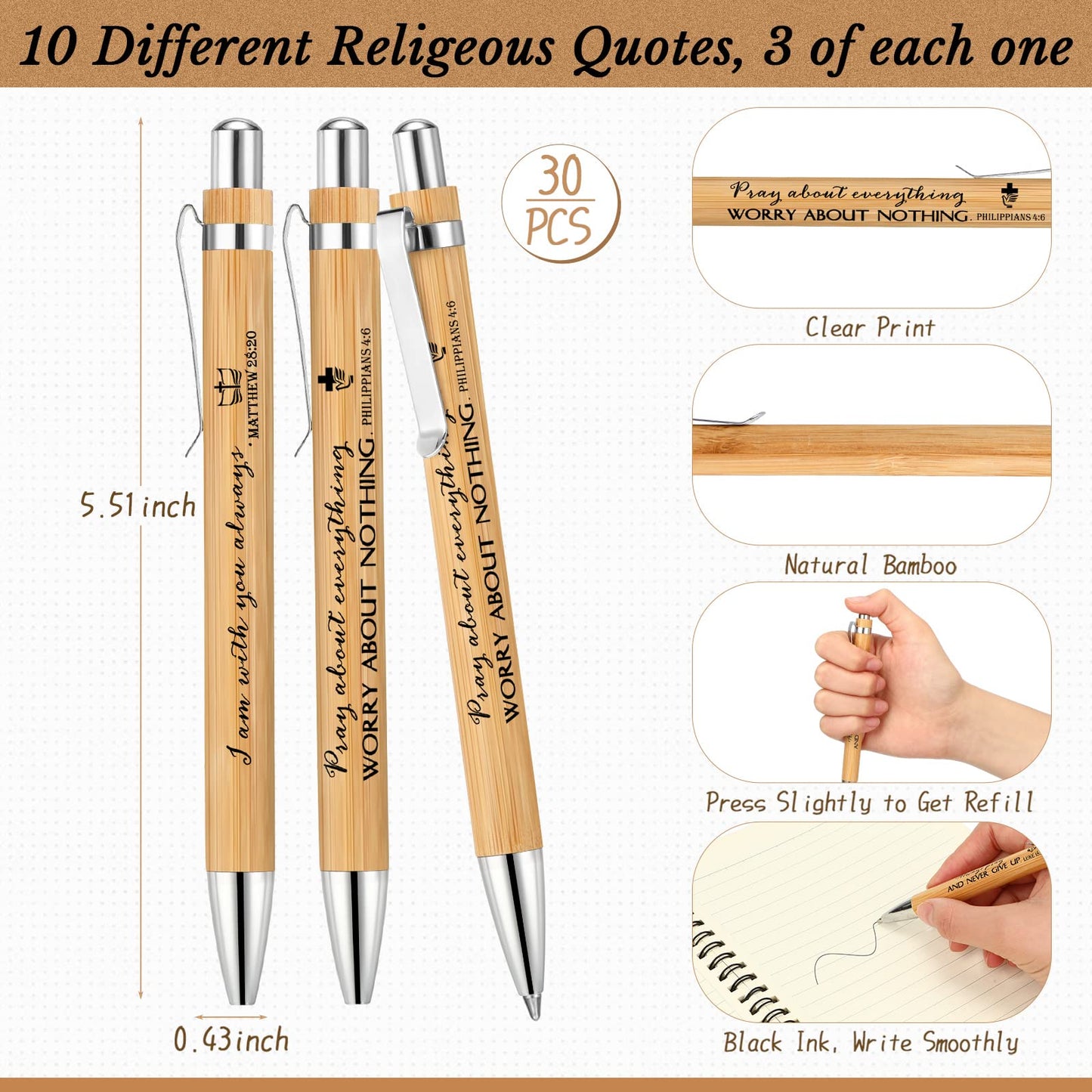 Kosiz 60 Pcs/ 30 Set Father's Day Christian Gift Bulk A5 Spiral Notebook 5.5"x8.3" Christian Prayer Journal Bible Ballpoint Pen Fathers Day Religious Gift for Men Sunday School Church Member (Brown)