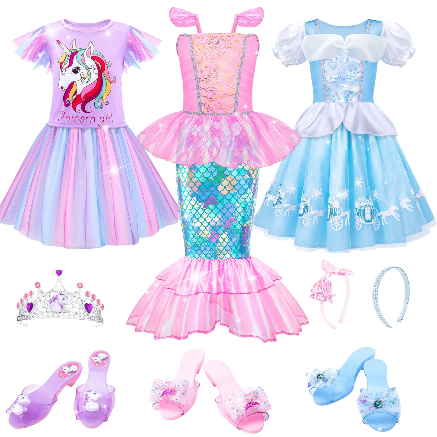 Meland Princess Dress Up for Girls - Dress Up Clothes for Toddler with Princess Shoes, Toys Gifts for Girls 3 4 5 6 Years Old