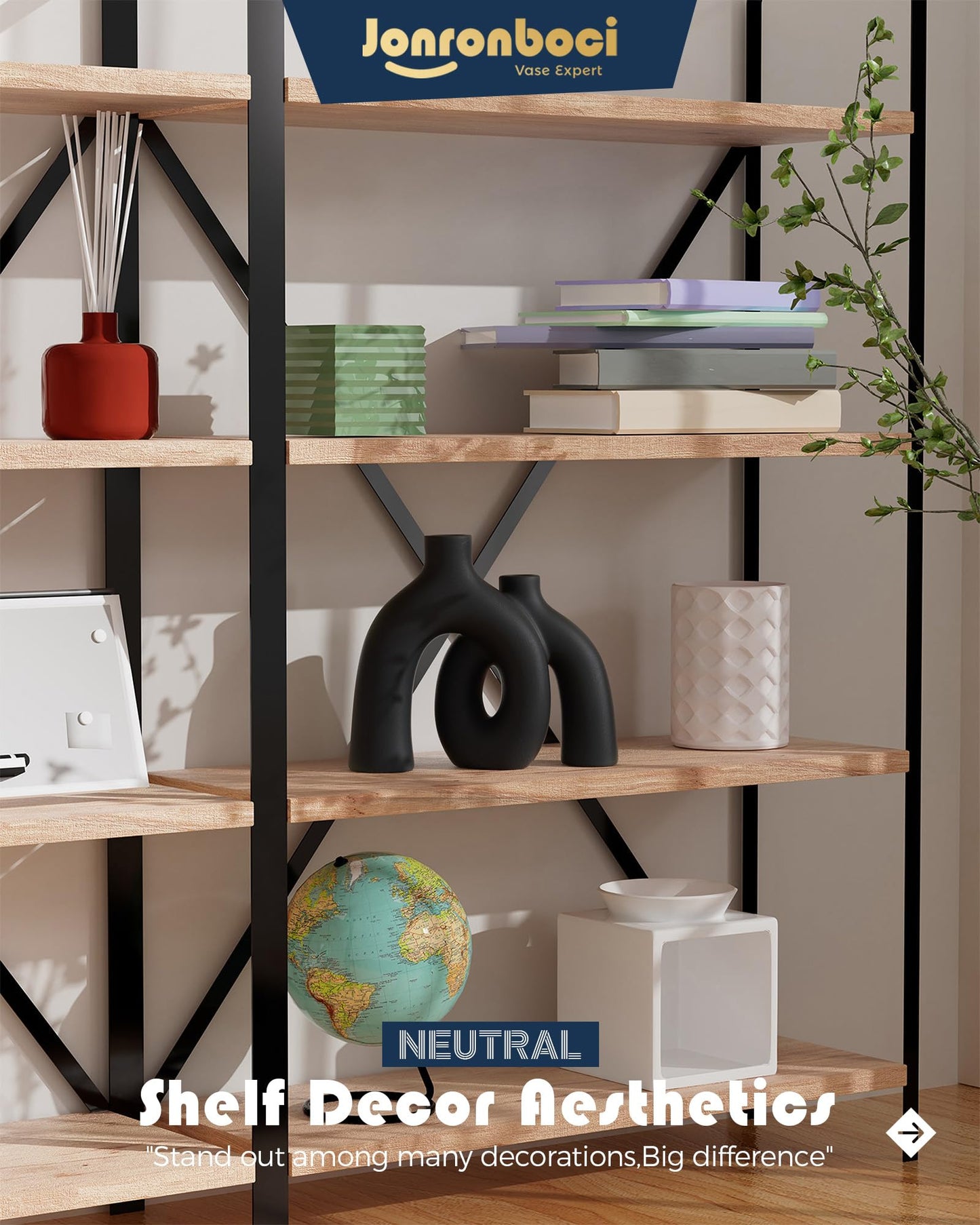 Matte Black Vase Set - Hug Hollow Donut Aesthetic Ceramic Vases Home Decor, Modern Nordic Minimalist Decorative Vase for Table Centerpiece Bookshelf Office Entryway Console Fireplace (Black)