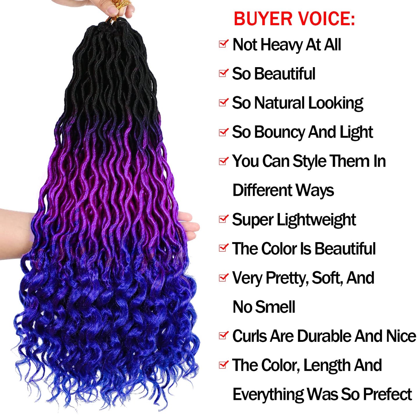 Ms Aloe Ombre Faux Locs Crochet Hair 5Pack（120 Strands）Ombre Purple Blue Faux Locs Crochet Braids Hair Pre Looped Goddess Locs Crochet Curly Hair for Black Women (20inch,1B/Purple/Blue#)