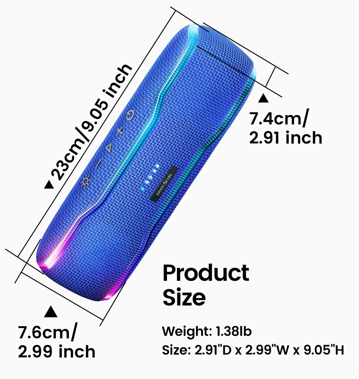 ERKEISEHN Bluetooth Speaker, IPX7 Waterproof Wireless Speaker with Colorful Flashing Light, 25W Super Bass with 24H Playtime, 100ft Bluetooth Range, TWS Pairing for Outdoor, Home, Party, Beach, Travel