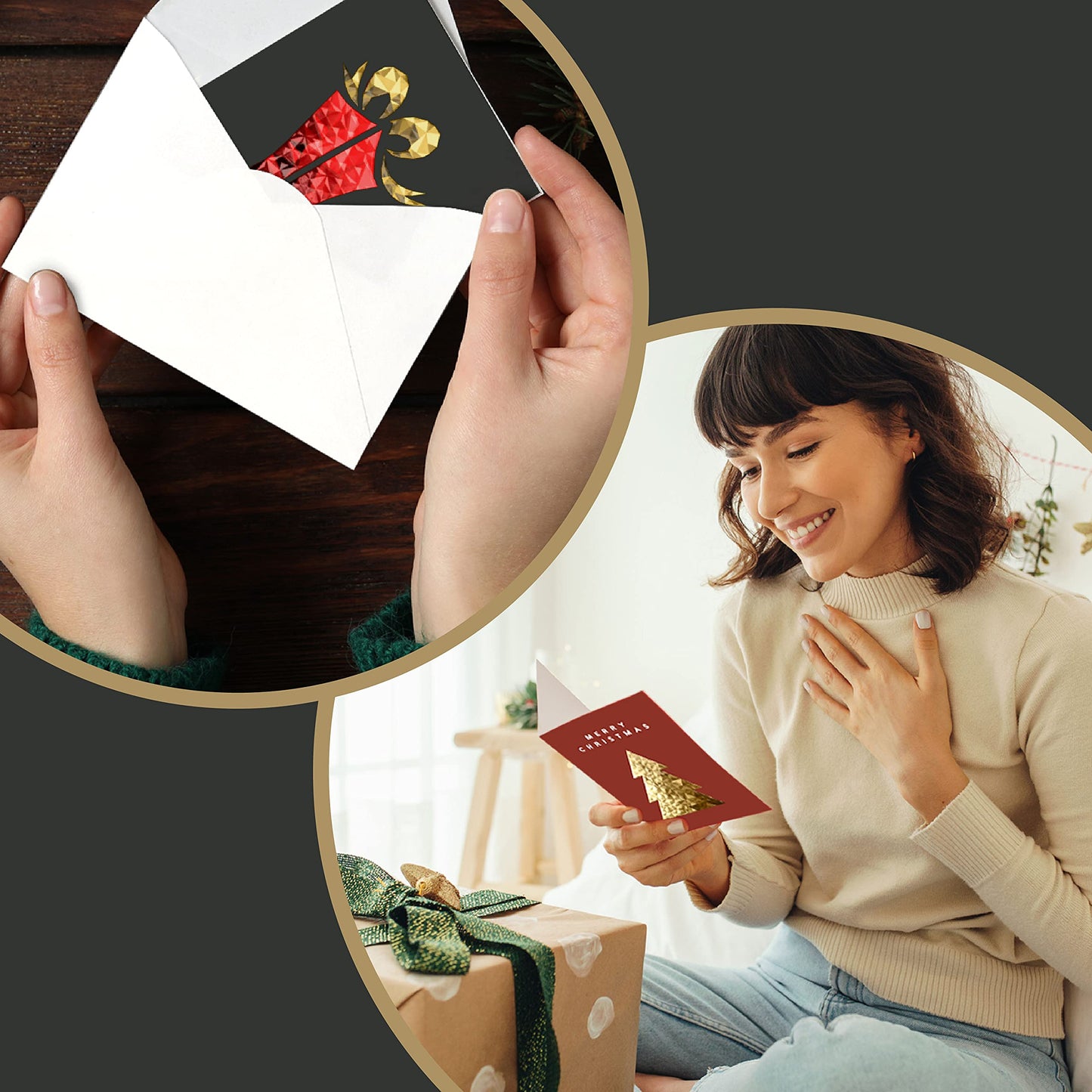 54 Christmas Greeting Cards | 3D Gold Foil & Embossing Designs | 6 Assorted Designs with Envelope | 5.5 x 4 Inch with Sentiments Inside| Merry Christmas Cards with Seal Stickers For Friends , Family