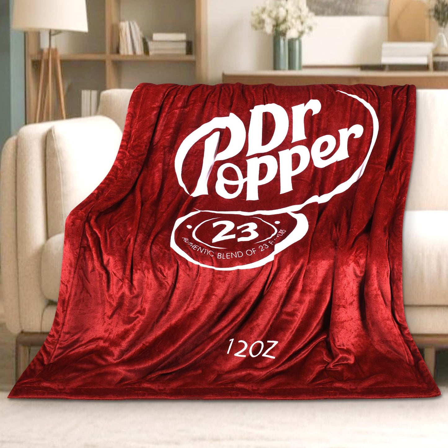 RMKA Dr Pepper Blanket 70x60 – Soft Thermal Flannel Fleece Throw, Soda Can Stuffed Plush Red Blanket for Couch, Bed, Car & Travel – Fun Home Decor Gift for Soda Fans.