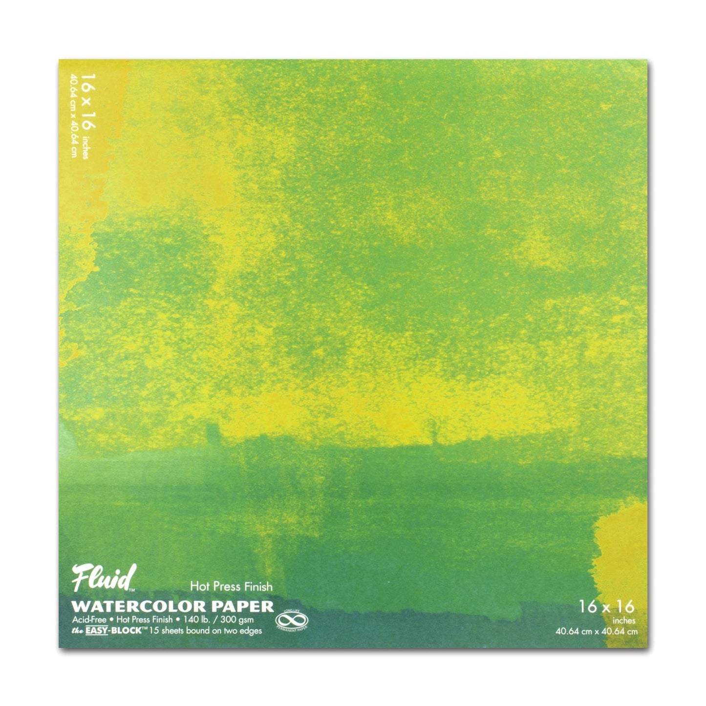 Fluid Watercolor Paper 851616 140LB Hot Press 16 x 16 Block, 15 Sheets, White