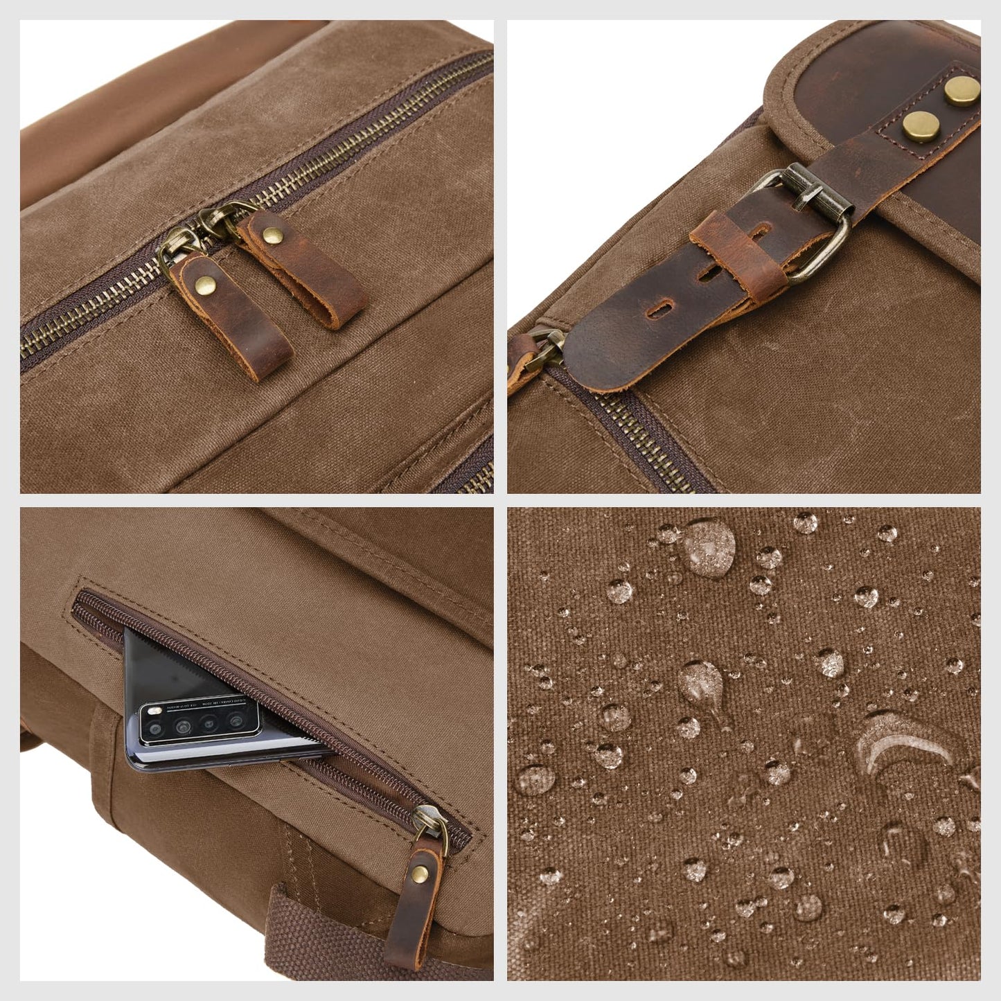 NEHOR Waxed Canvas Vintage Backpack for Men Women, Coffee