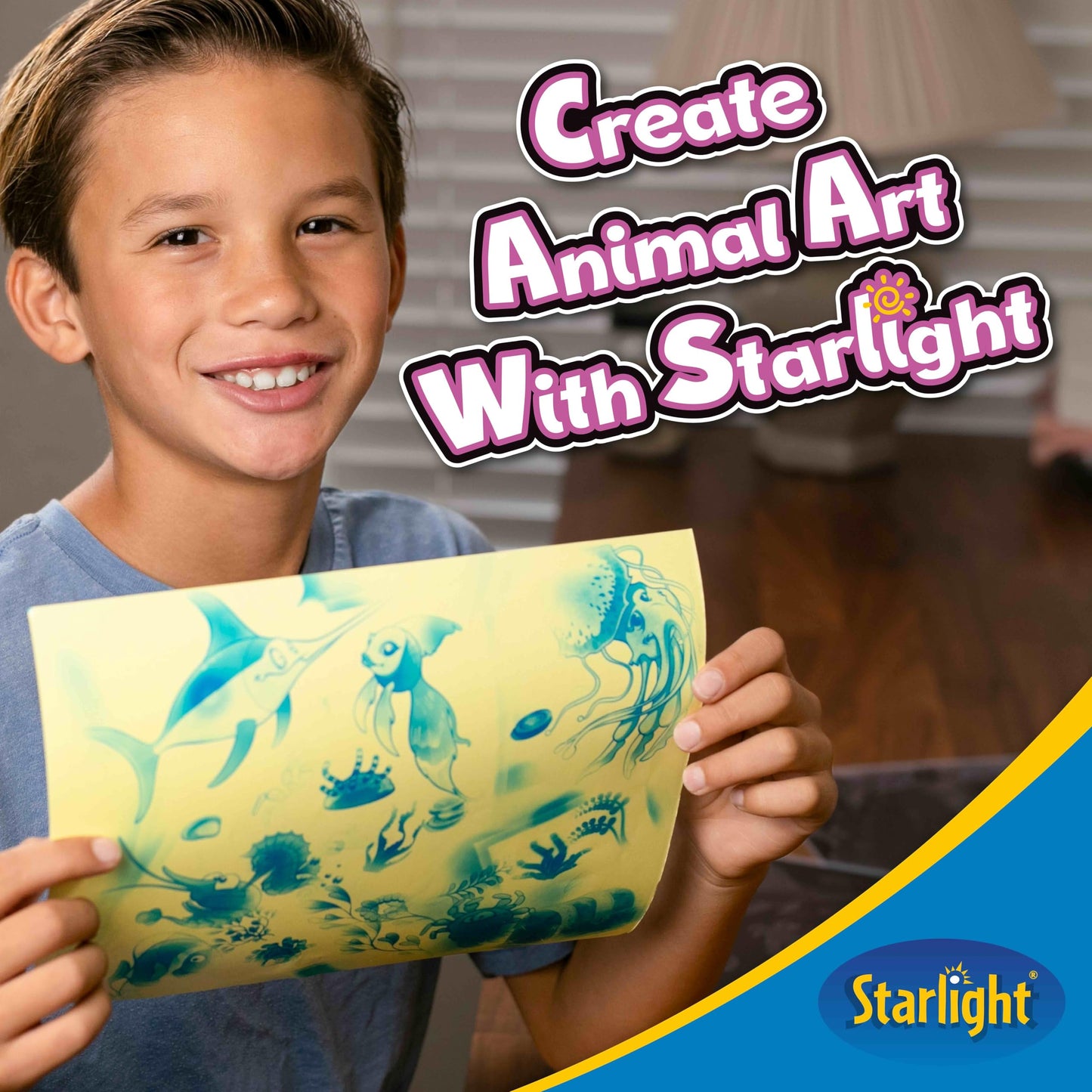 Starlight Light-Activated Paper Art Kit – Animal Kingdom Theme, Mess-Free Craft for Kids Ages 6, 7, 8, 9, 10, DIY Creative Gift with UV Flashlight for Boys & Girls
