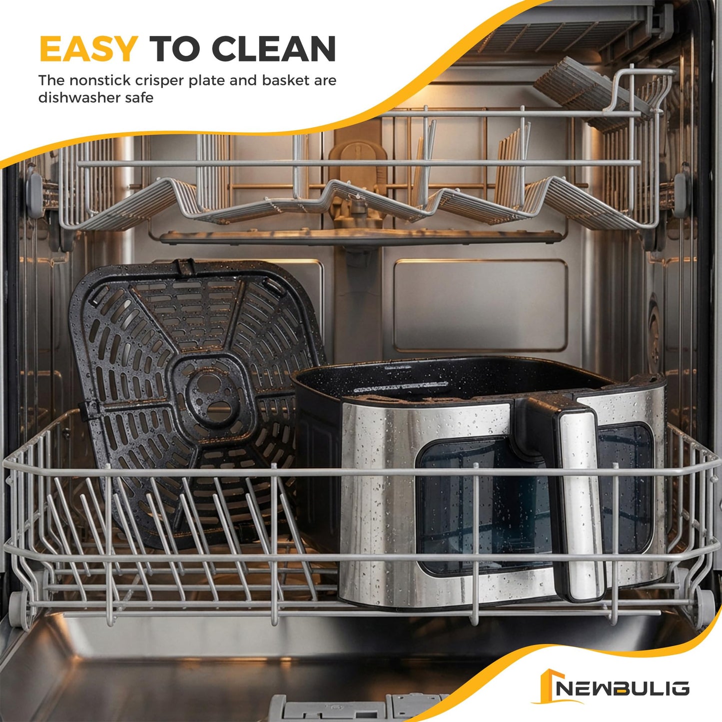 NEWBULIG Air Fryer 6.34QT Airfryer with Visible Window Stainless Steel