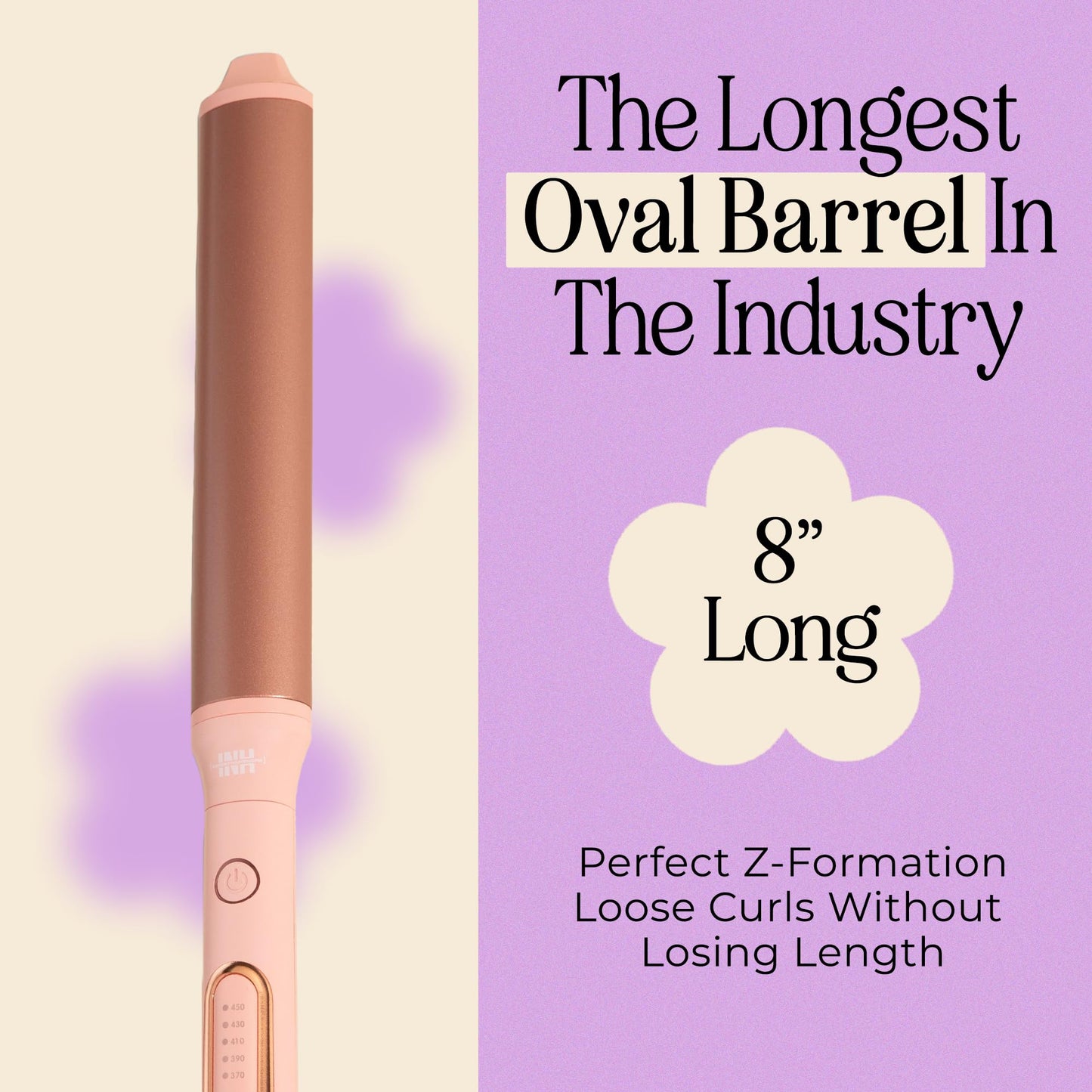 INH Hair Extra Long Oval Barrel Curling Iron with Tourmaline Ceramic Wand & Ionic Technology for Longer Looser Curls with Z-Formation | Best Hair Clamp Free Wand for Frizz Free Hollywood Blowout