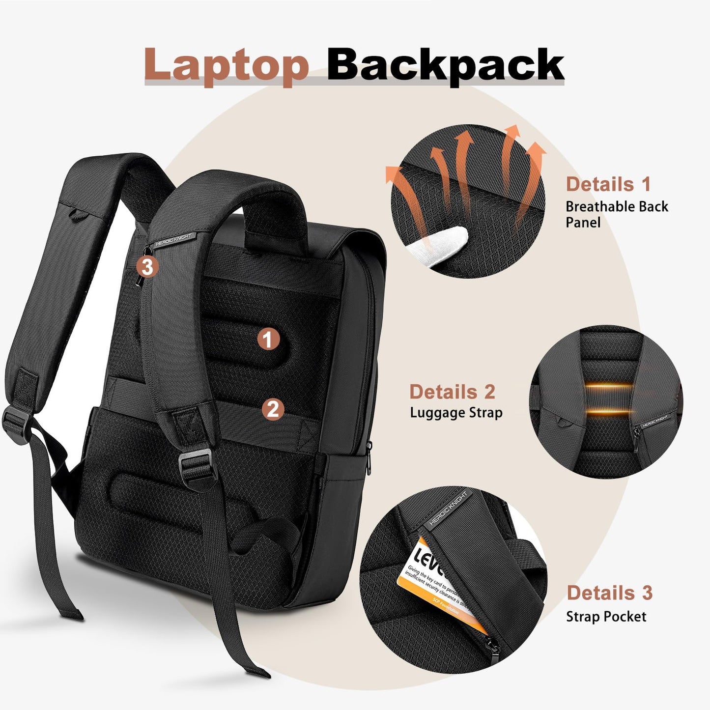 Slim Laptop Backpack for Men & Women, 15.6 Inch Lightweight Business Backpack with Magnetic Flap, Keychain, Casual Daypack College Bookbag Water-Resistant Travel Work Commuter Backpack, Black