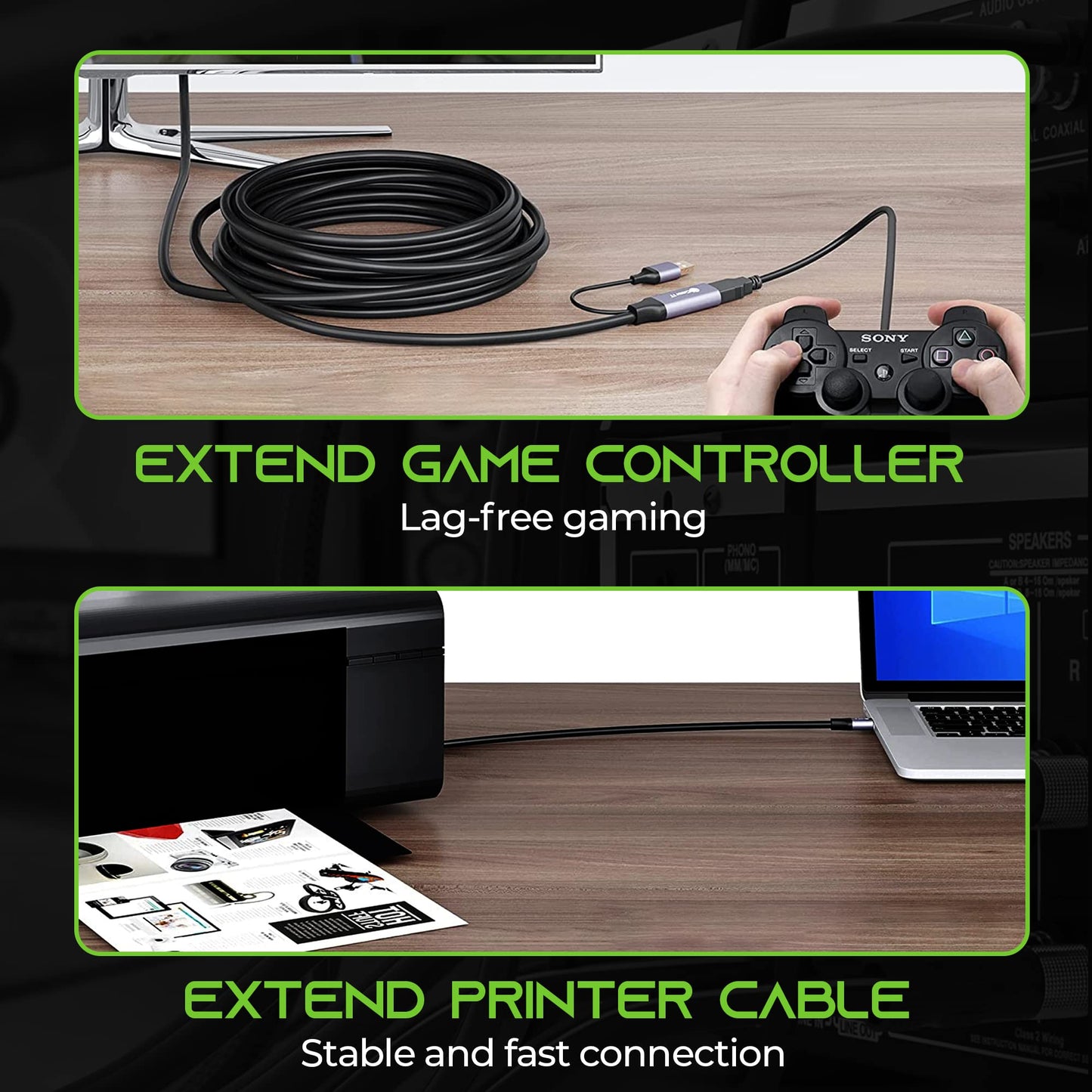 GEARit USB 3.0 Active Extension Cable (30 Feet) A-Male to A-Female USB Repeater with Signal Booster for Oculus Rift, Quest Link, Xbox 360 Kinect, PlayStation, Printer, Webcam - 30ft