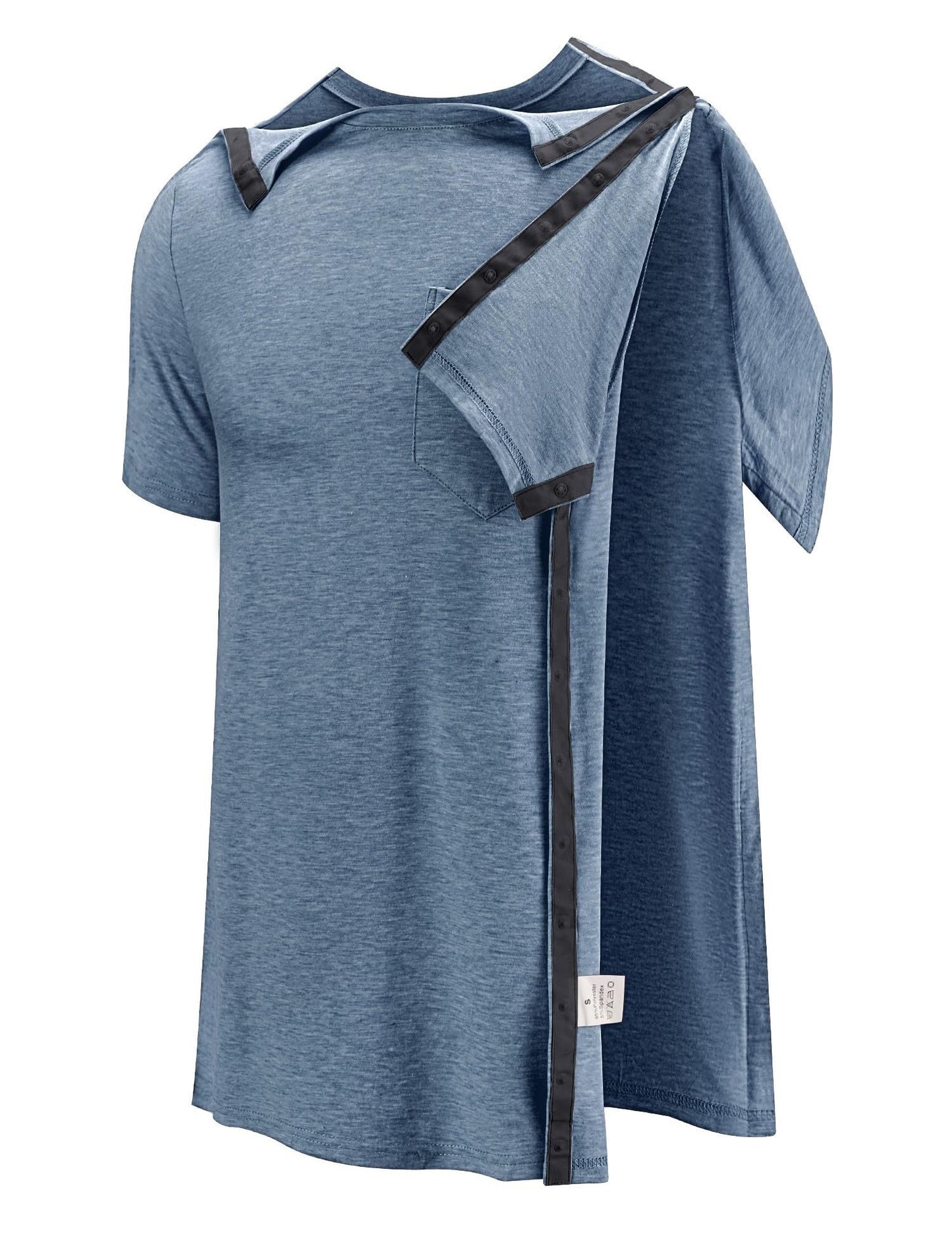 Poriff Surgery Shirts Men Arm Broken Clothes Full Snap Button Up Down Adaptive Hospital Post Operative Clothing Cancer Disabled Supplies Side Open Front Pockets Bedridden Man 2 Pack