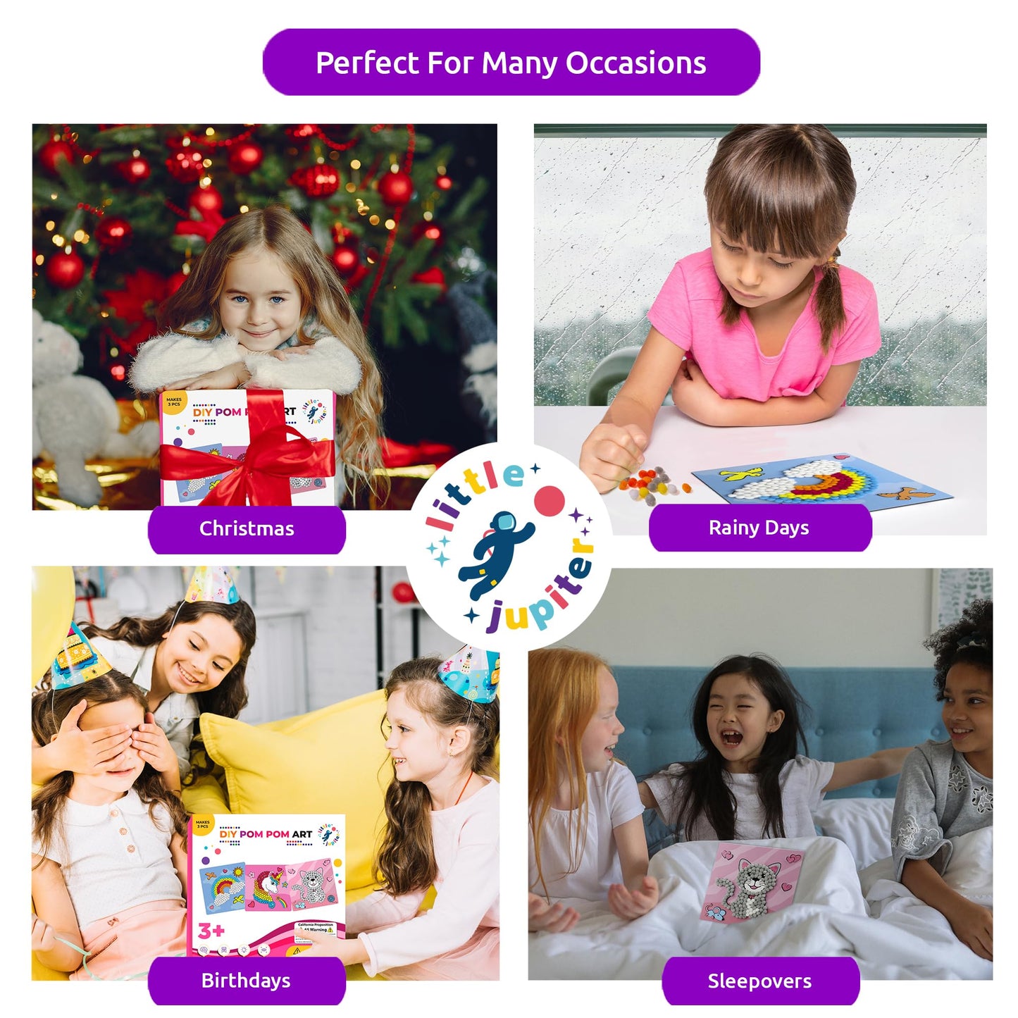 Little Jupiter DIY Pom Pom Art - Makes 10 Art Pieces -Boy & Girl Crafts for Kids Age 3-5 - Toddler Crafts Ages 3-5 - Kids Crafts 3-5 - Activities for Kids Ages 3-5 - Arts and Crafts for Kids (Set3)