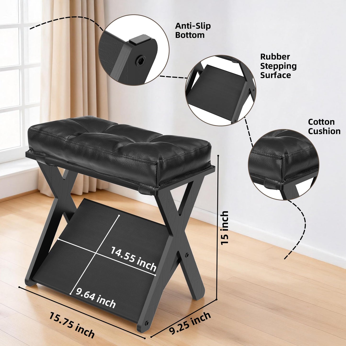 HOMELYSTBO Double Step Foot Stool Under Desk, Wooden Ergonomic Foot Rest with Non-Slip EVA Surface, Office Footstool for Posture Support, Home Office Gaming Desk Foot Rest for Adults-Black