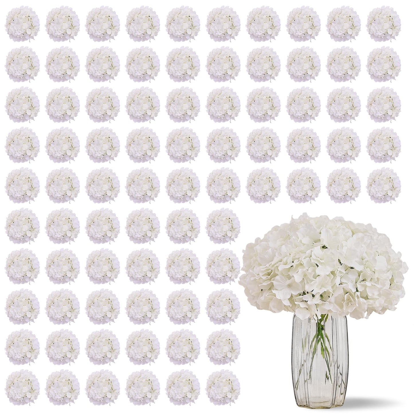 KISLOHUM 100 PCS Ivory Hydrangea Artificial Flowers, Faux Hydrangea Flowers Silk Full Flowers Heads with Stems for Wedding Centerpieces, Home, Garden, Baby Shower, Party Decoration