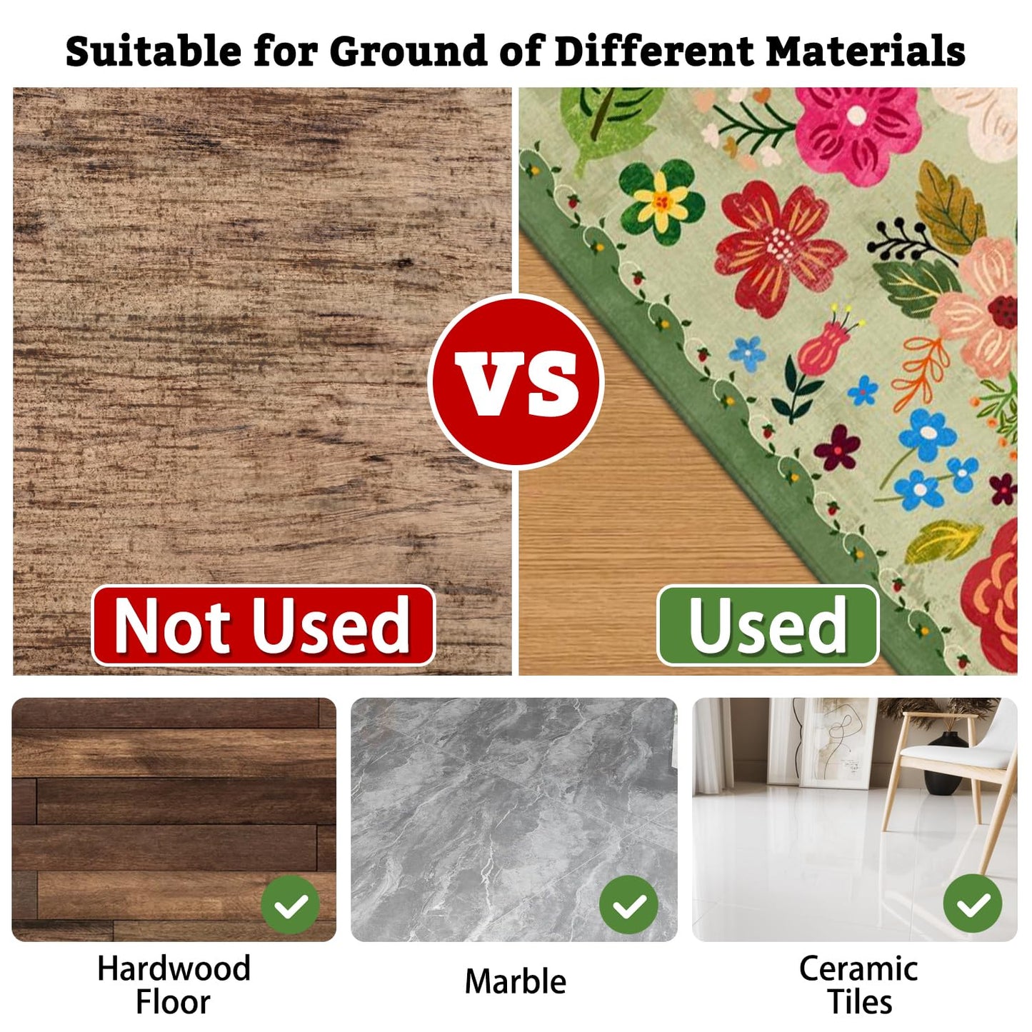 Office Chair Mat for Hardwood & Tile Floor,Boho Floral 36"x48" Office Computer Chair Mat for Rolling Chairs,Under Desk Non Slip Gaming Rug,Rubber Backing Large Low-Pile Carpet Protector Mat(Green)