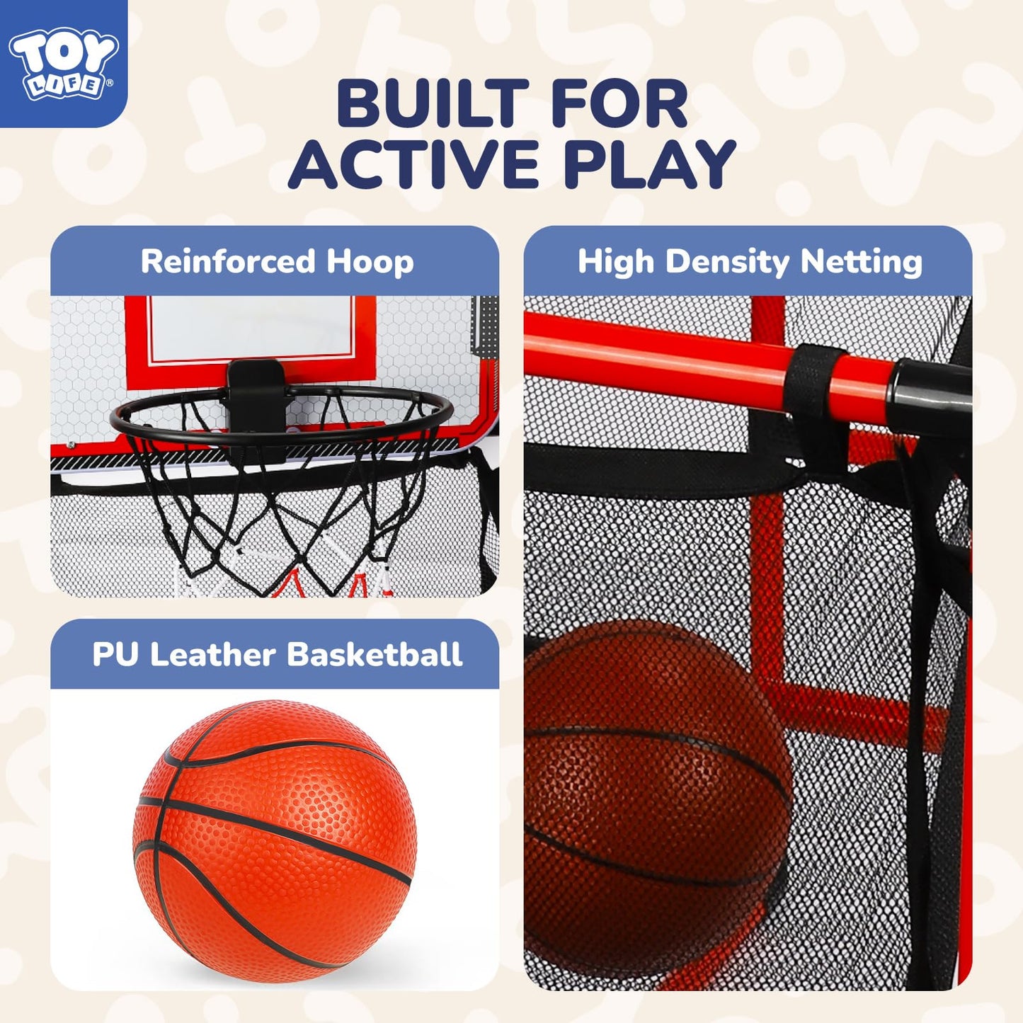 TOY Life Arcade Adjustable Height Basketball Game, Easy to Install with 4 Balls and Hoop Set for Children Aged 3 to 12 Years, Sports Game for Indoor and Outdoor Use, Air Pump
