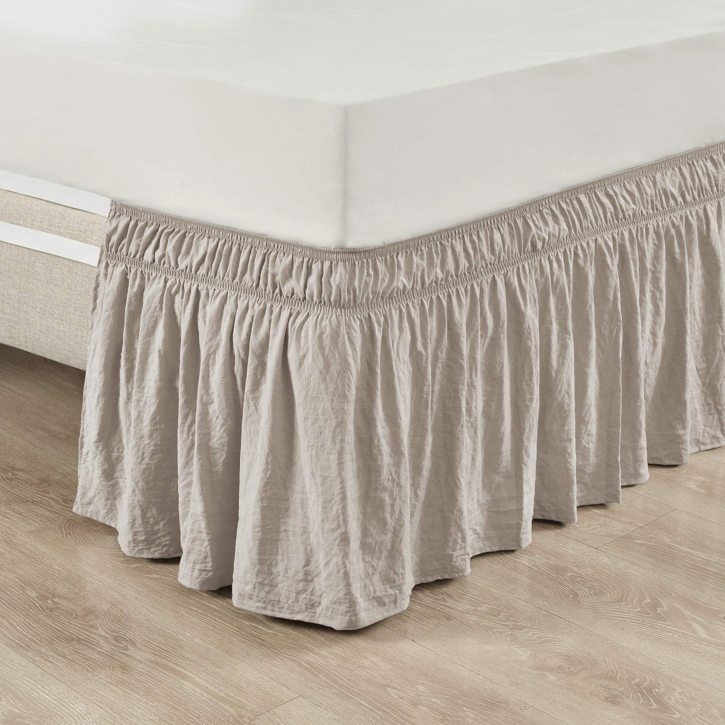 Lush Decor Ruched Ruffle Elastic Easy Wrap Around Bed Skirt Single Queen/King/Cal King Neutral - Queen Bed Skirt - Dust Ruffle - Tan Bedskirts