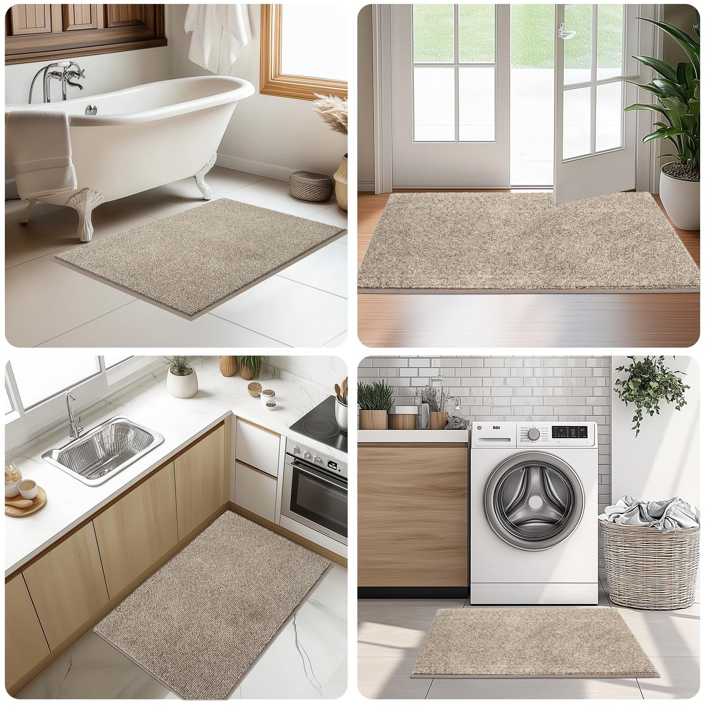 DOMUSTEX Washable Kitchen Rugs Set of 2 (24" x 35.5" + 24" x 59" Rectangular), Kitchen Mats for Floor, Indoor Entryway Runner Rugs for Laundry, Bathroom, Door, Bedroom (Roll Packing)