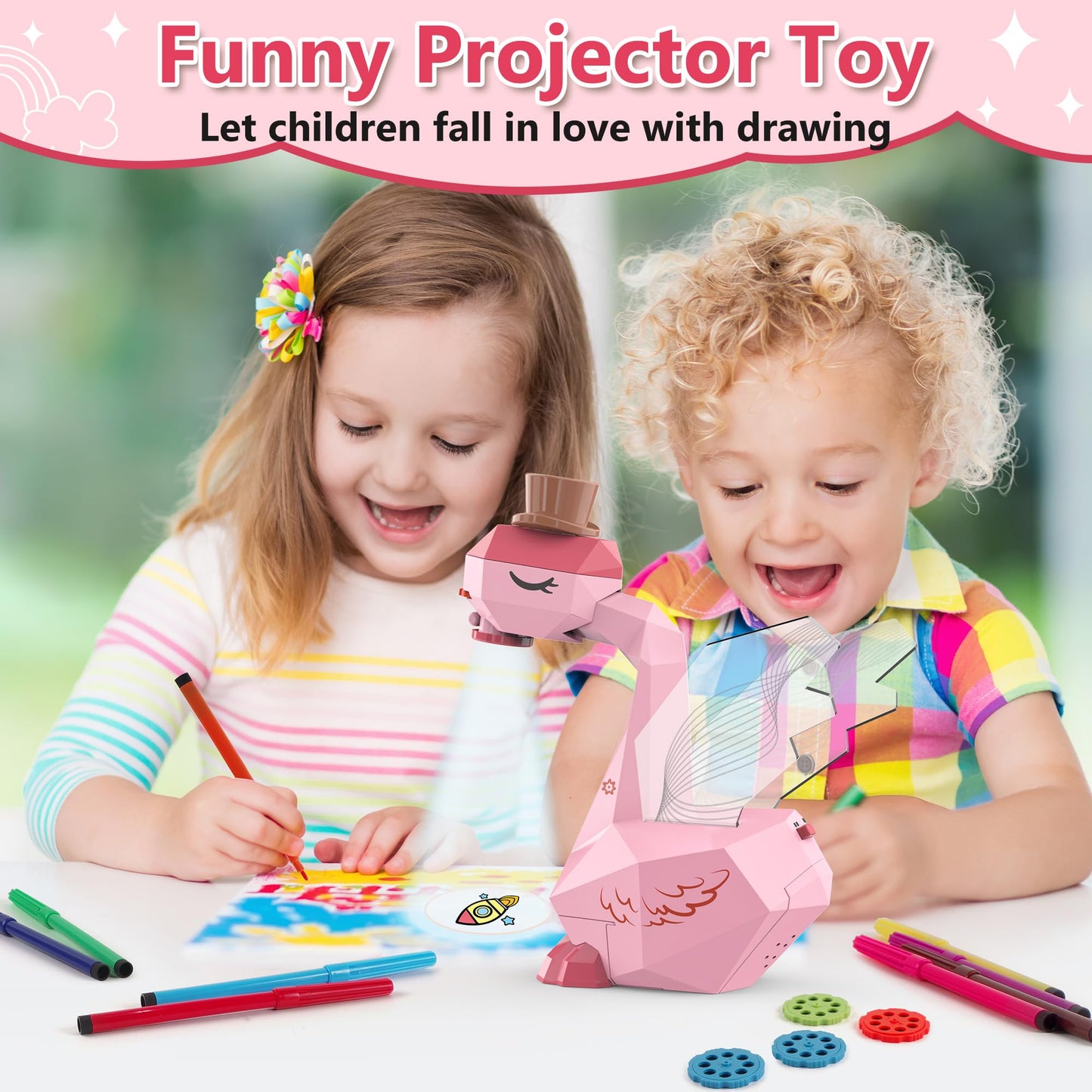 MFEESYOB Kids Drawing Projector, Drawing and Drawing Projector for Kids with Cute Swan Appearance, Smart Art Sketch Projector with 96 Templates, Toddler Toys