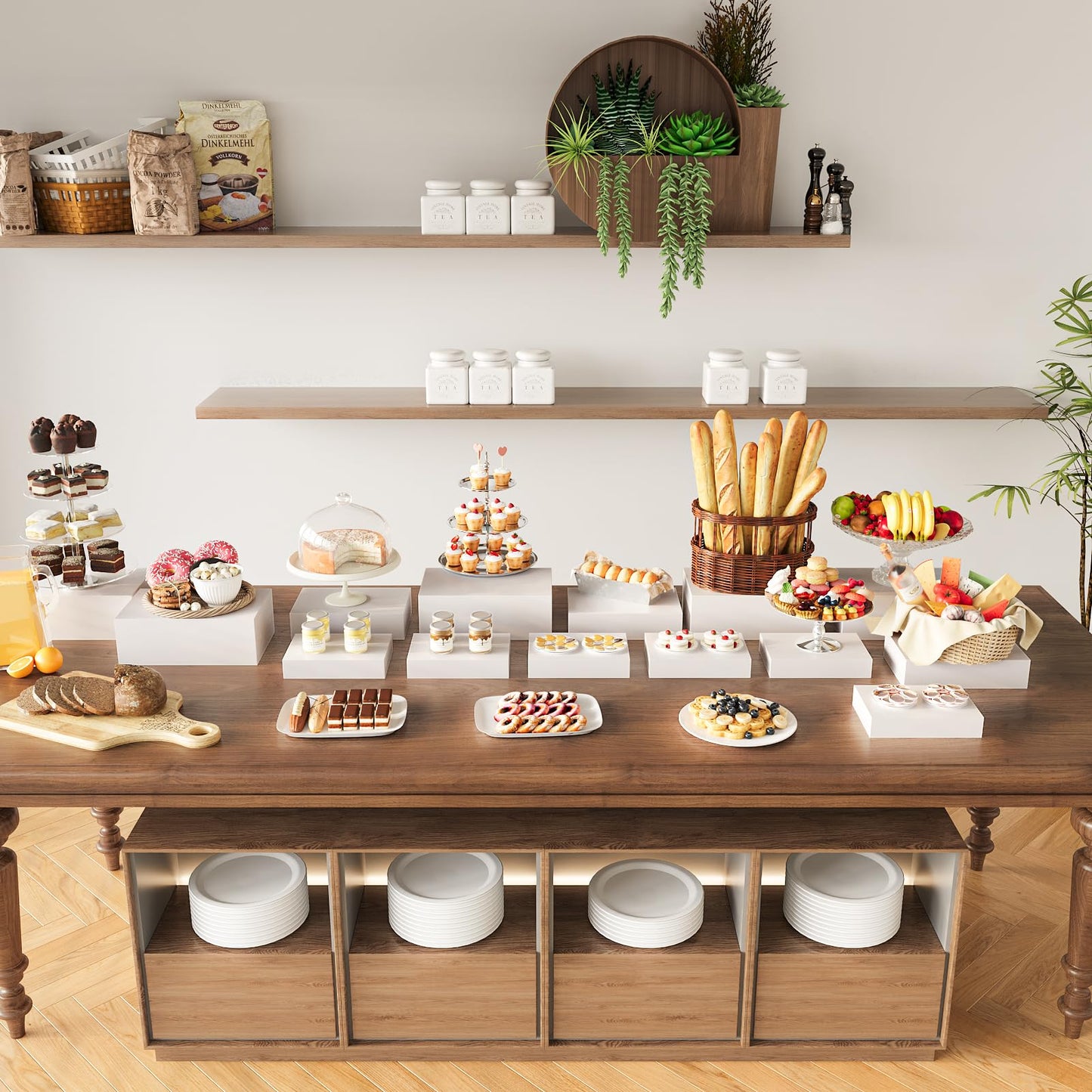 Laumffon Buffet Risers, Food Risers for Buffet Table, Display Stand Shelf for Catering Dessert Collectibles Jewelry Figures Show, White Acrylic Cube Display Nesting Risers with Hollow Bottoms, Cuboid,